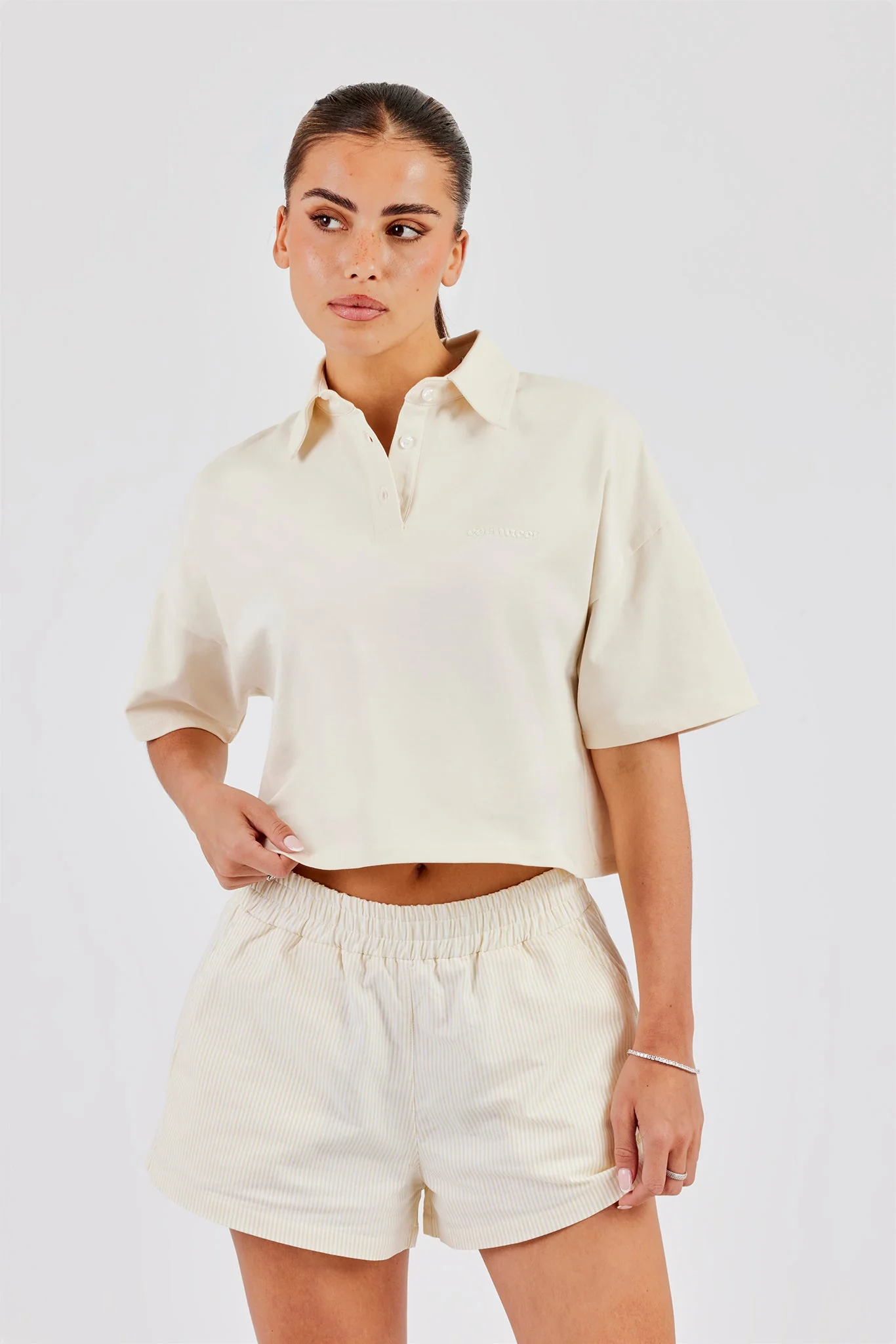 Cropped Polo Top - Butter Yellow - Image 4