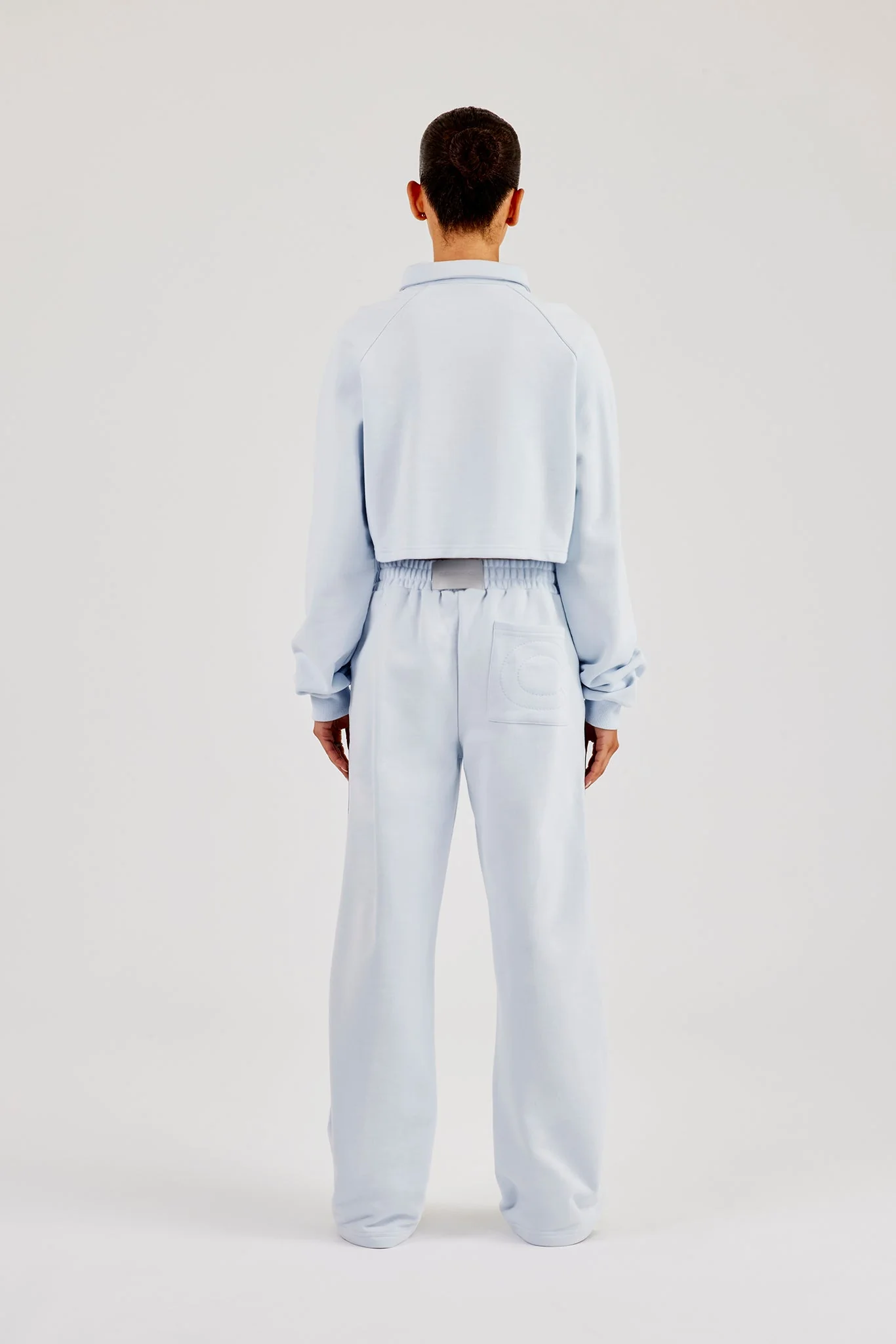 Cropped Rugby Polo & Wide Leg Jogger With Piping - Light Blue - Image 4
