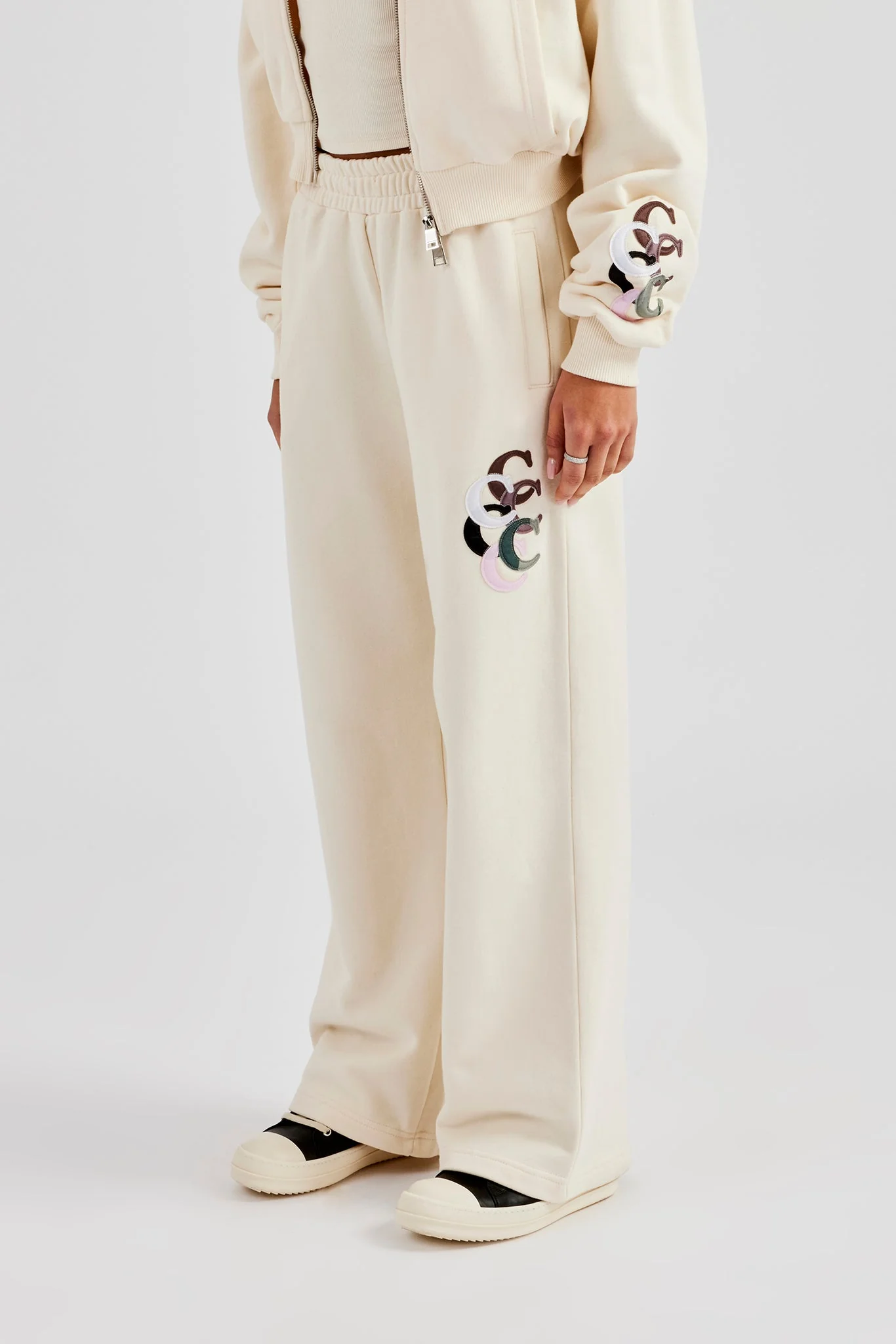 Cropped Washed Layered Applique Tracksuit - Off White - Image 6