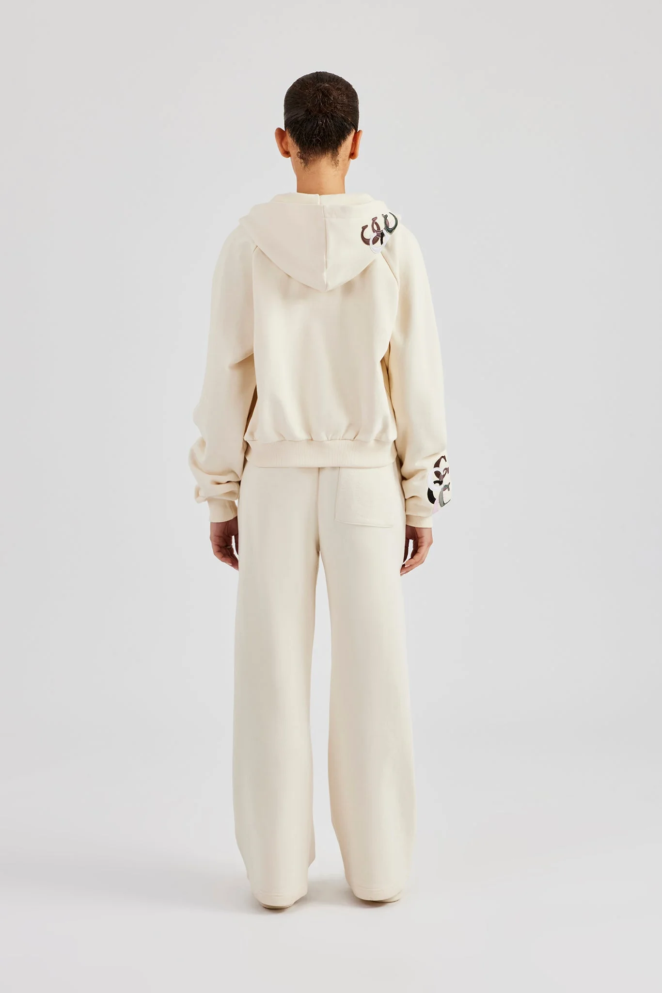 Cropped Washed Layered Applique Tracksuit - Off White - Image 8