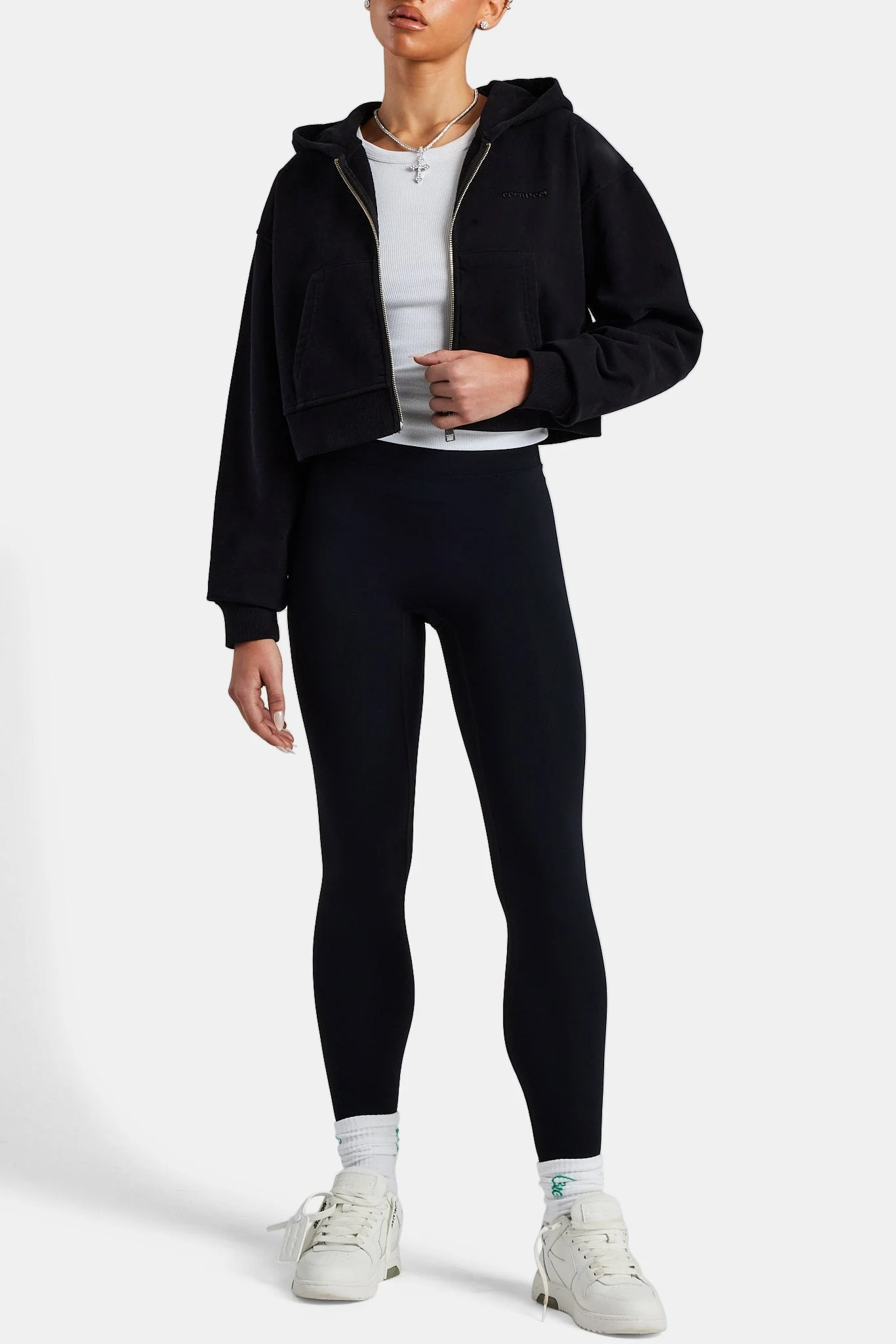 Cropped Zip Hoodie - Black - Image 2