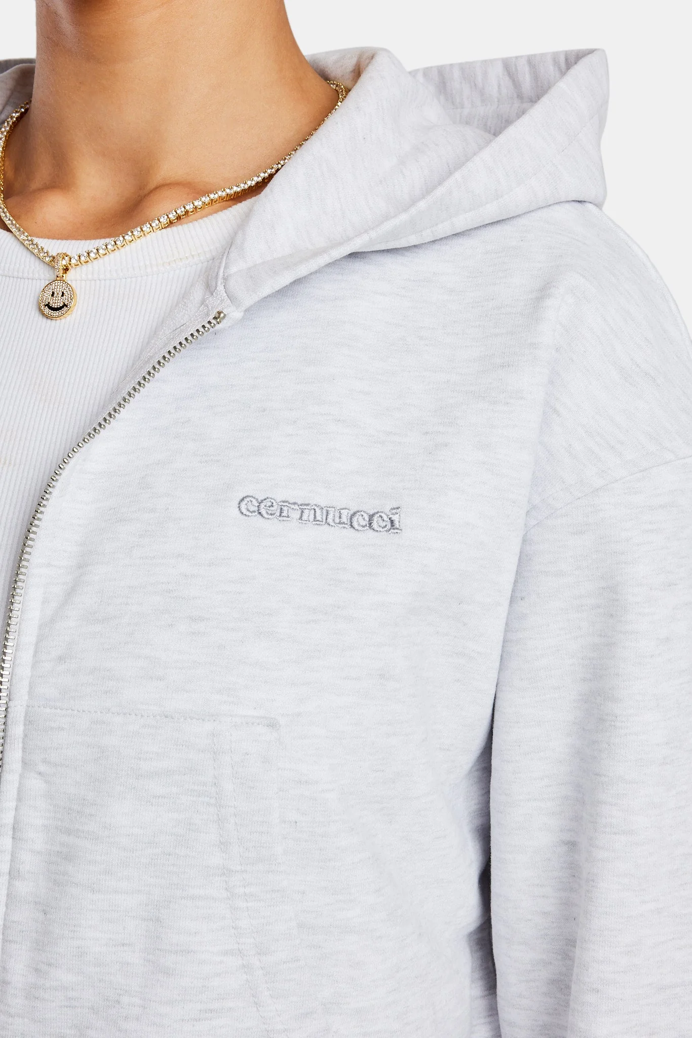 Cropped Zip Hoodie - Grey Marl - Image 2
