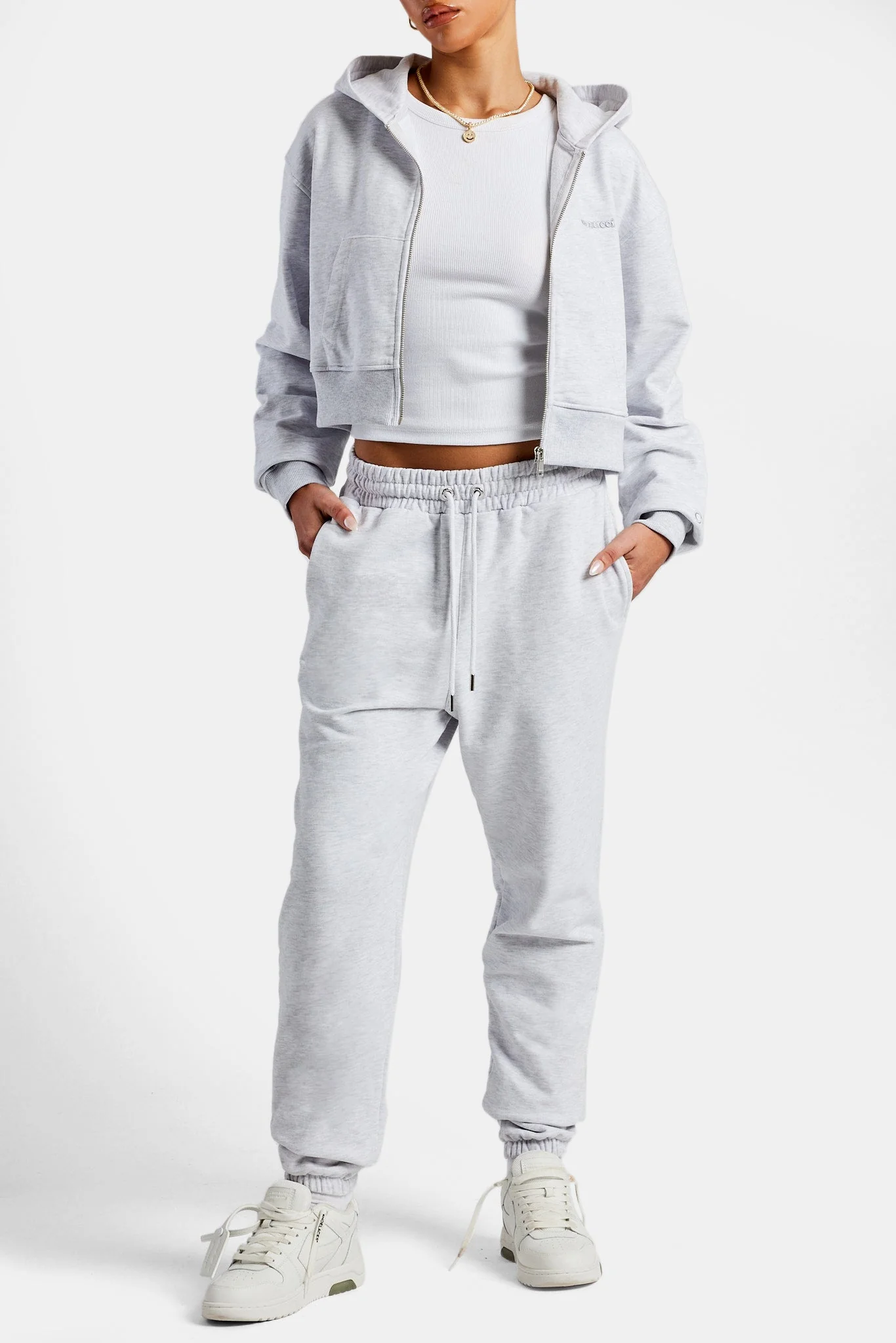 Cropped Zip Hoodie - Grey Marl - Image 5