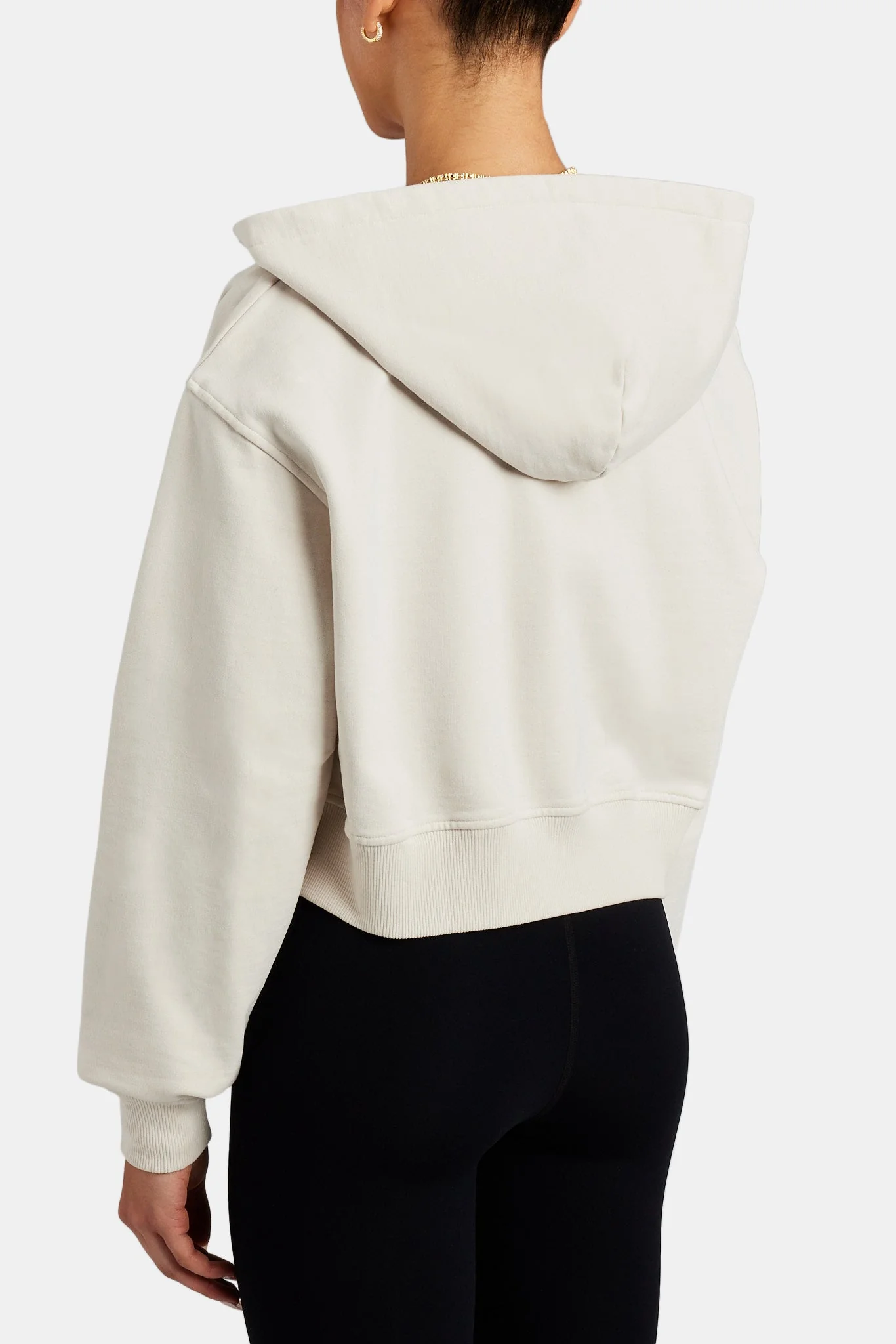 Cropped Zip Hoodie - Stone - Image 2