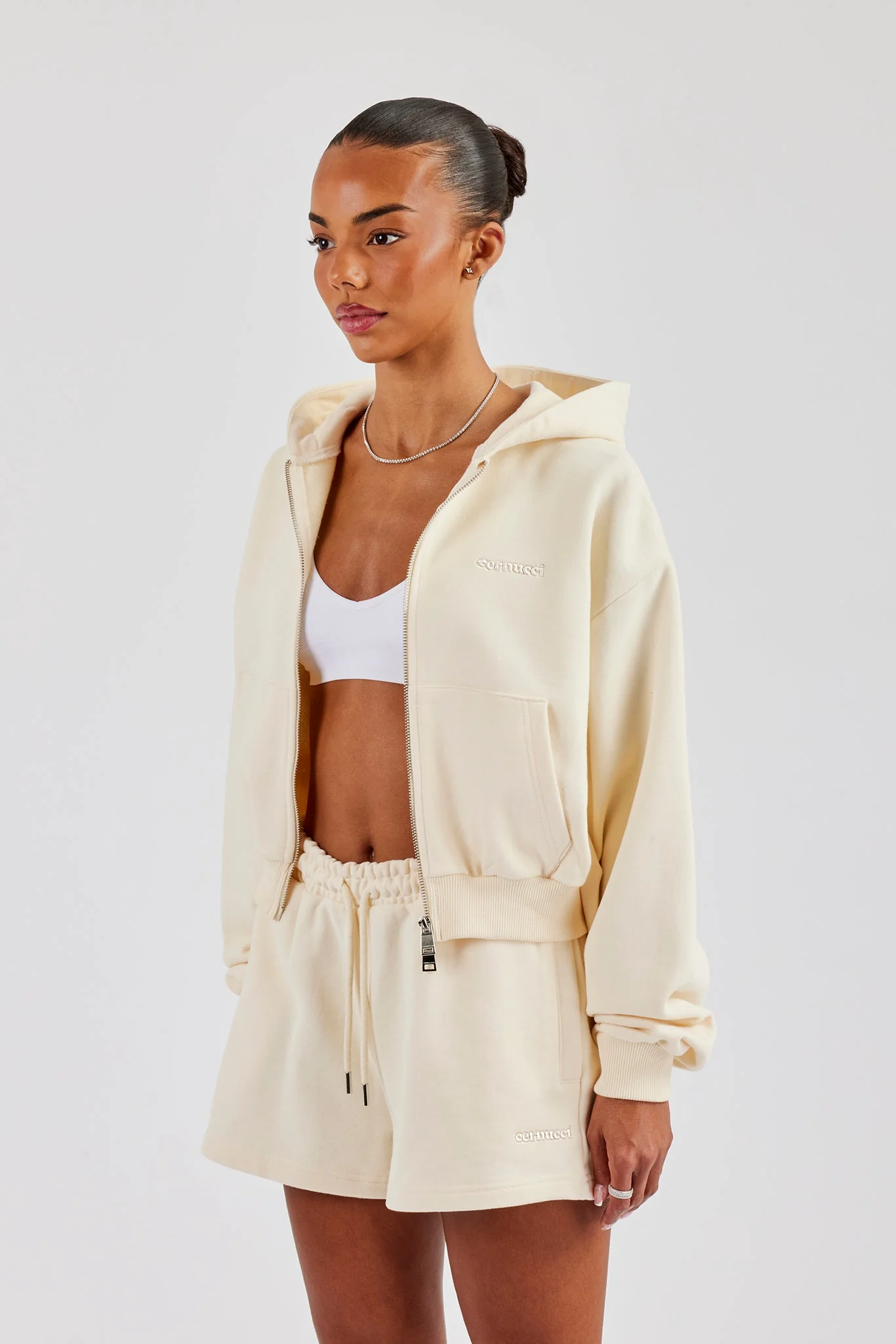Cropped Zip Through Hoodie - Butter Yellow - Image 2