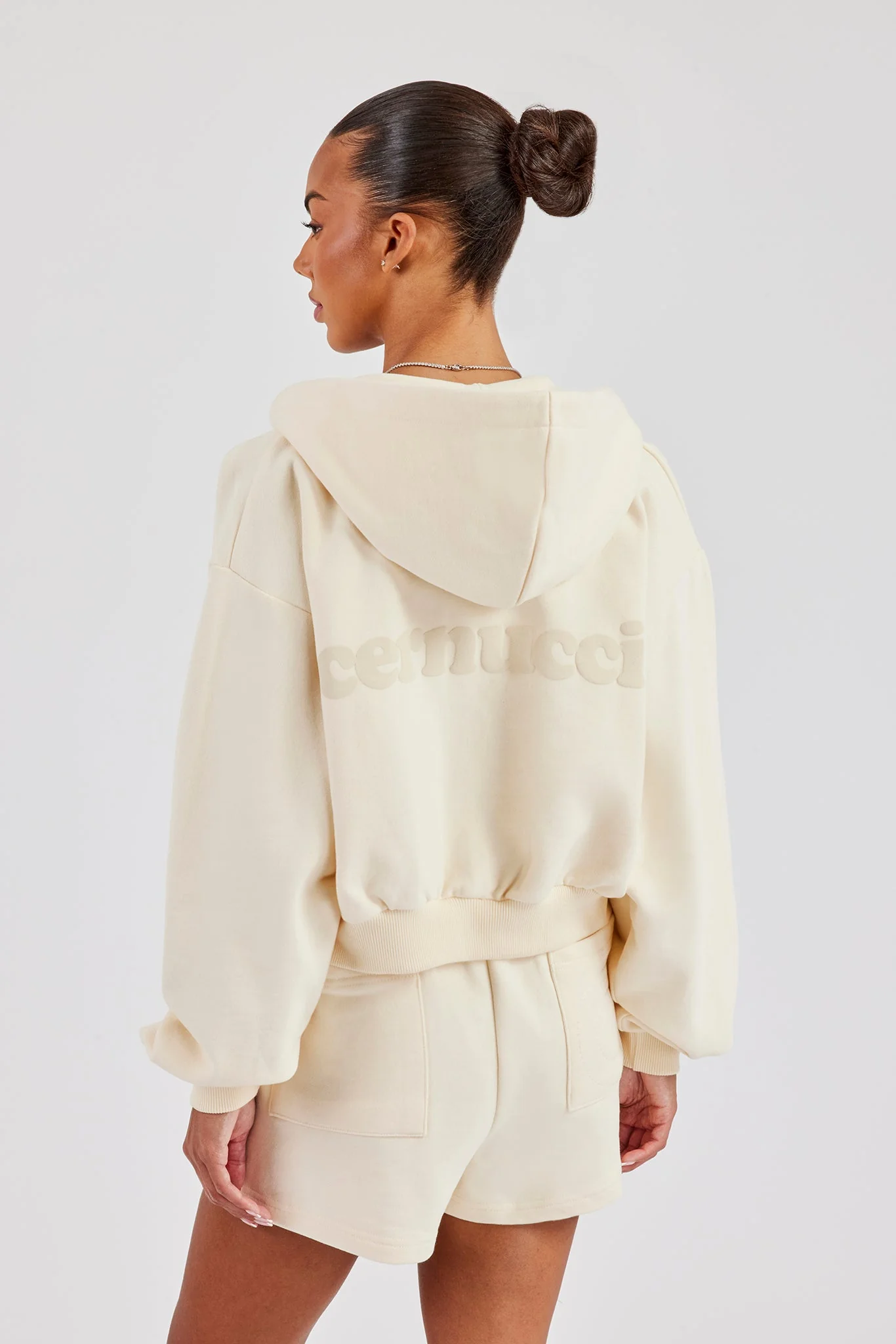 Cropped Zip Through Hoodie & Embroidered Short - Butter Yellow - Image 3