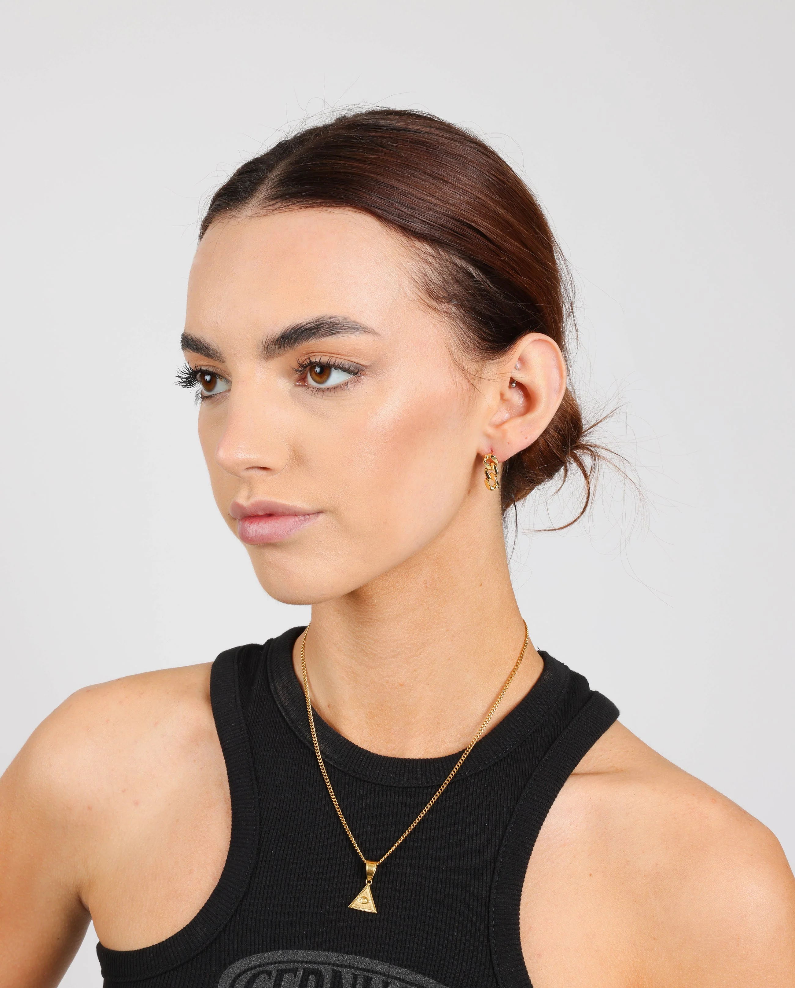 Curb Chain Drop Earrings - Gold - Image 2