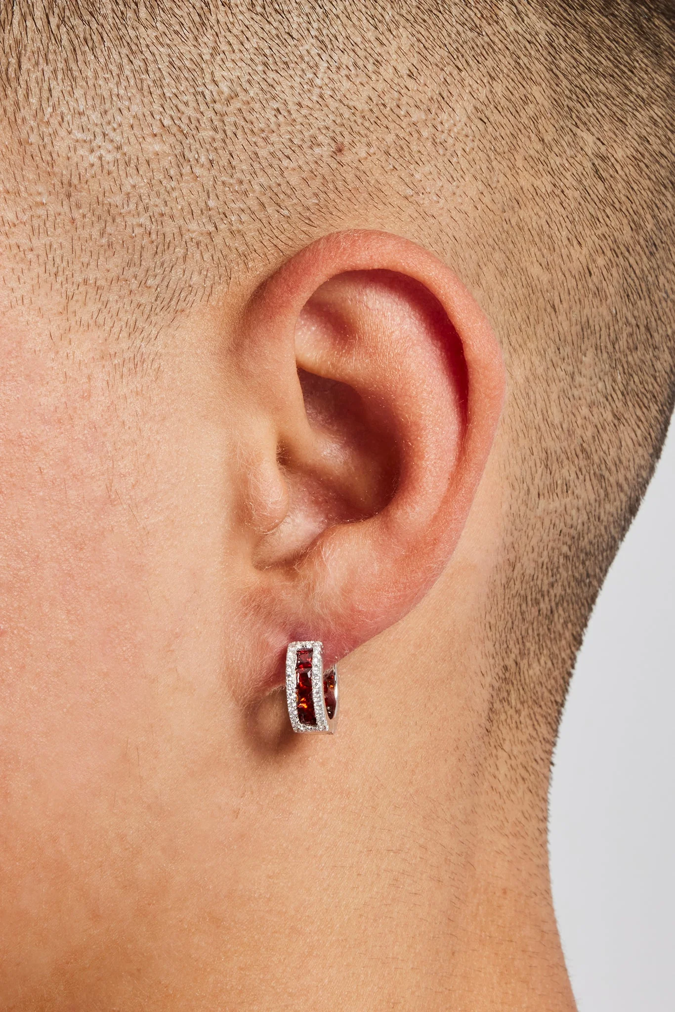 Dark Red Baguette Huggie Earrings - 4mm - Image 2