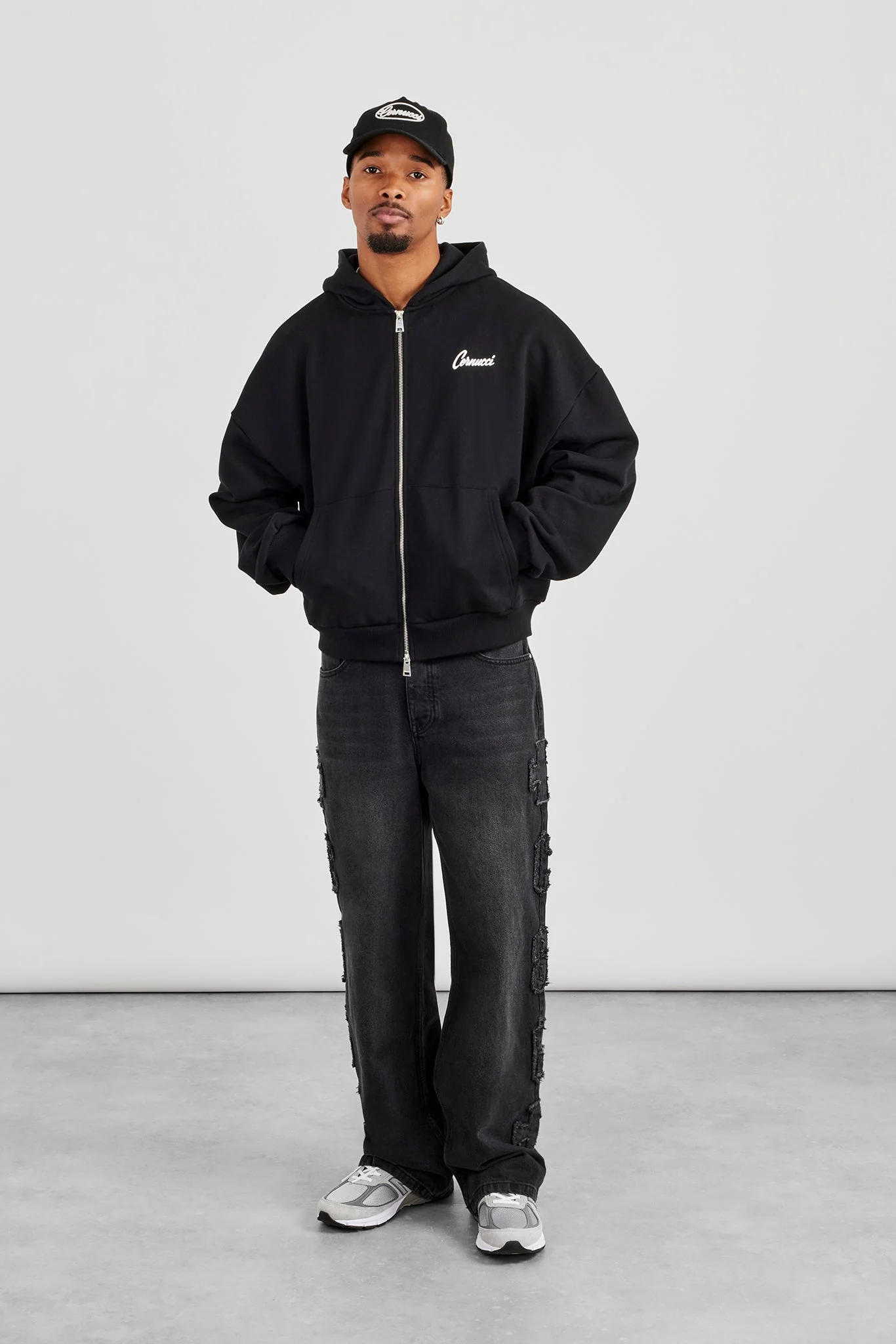 Denim Applique C86 Baggy Jean - Washed Black - Image 4