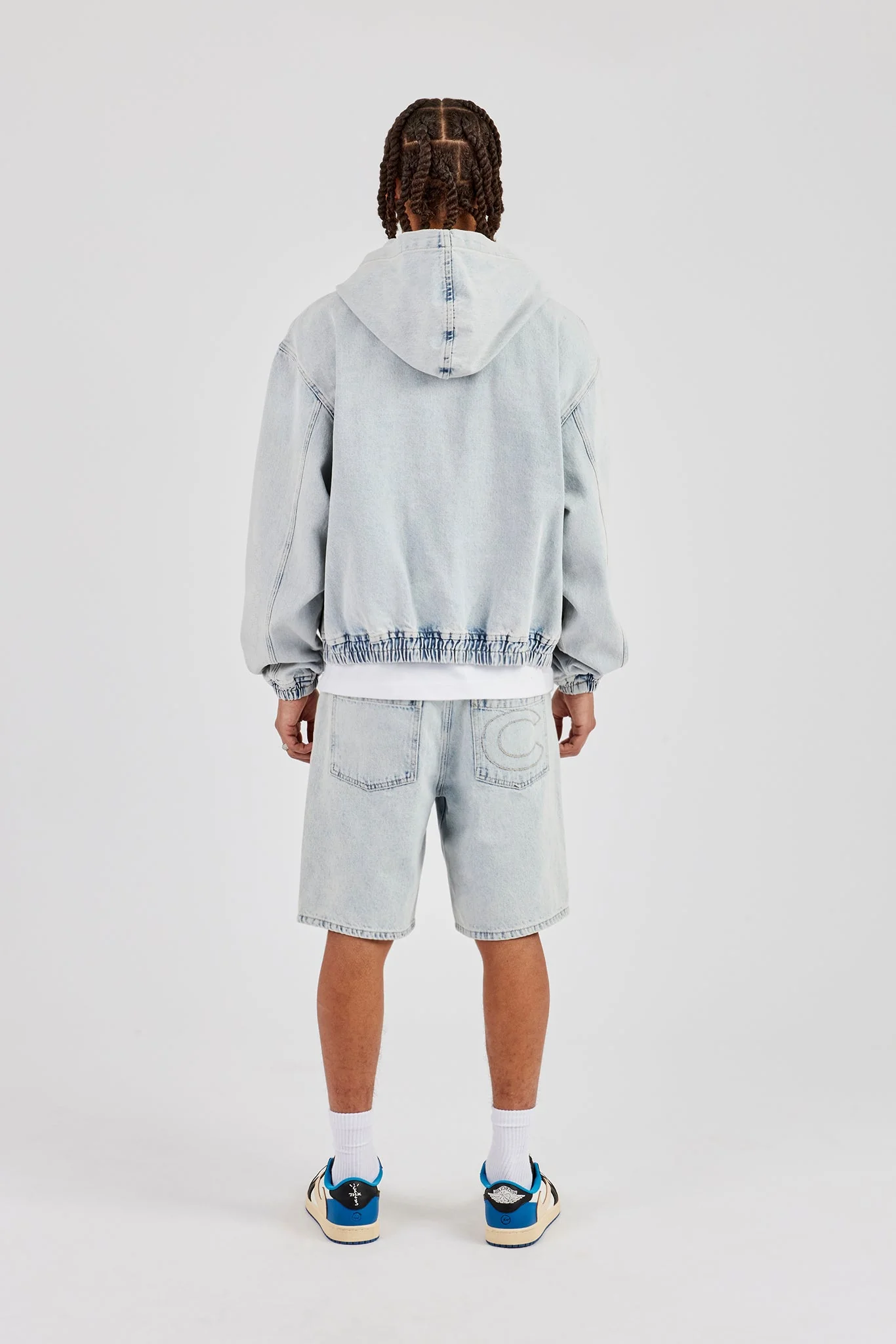 Denim Boxy Fit Zip Hoodie & Denim Jort - Ice Blue - Image 3