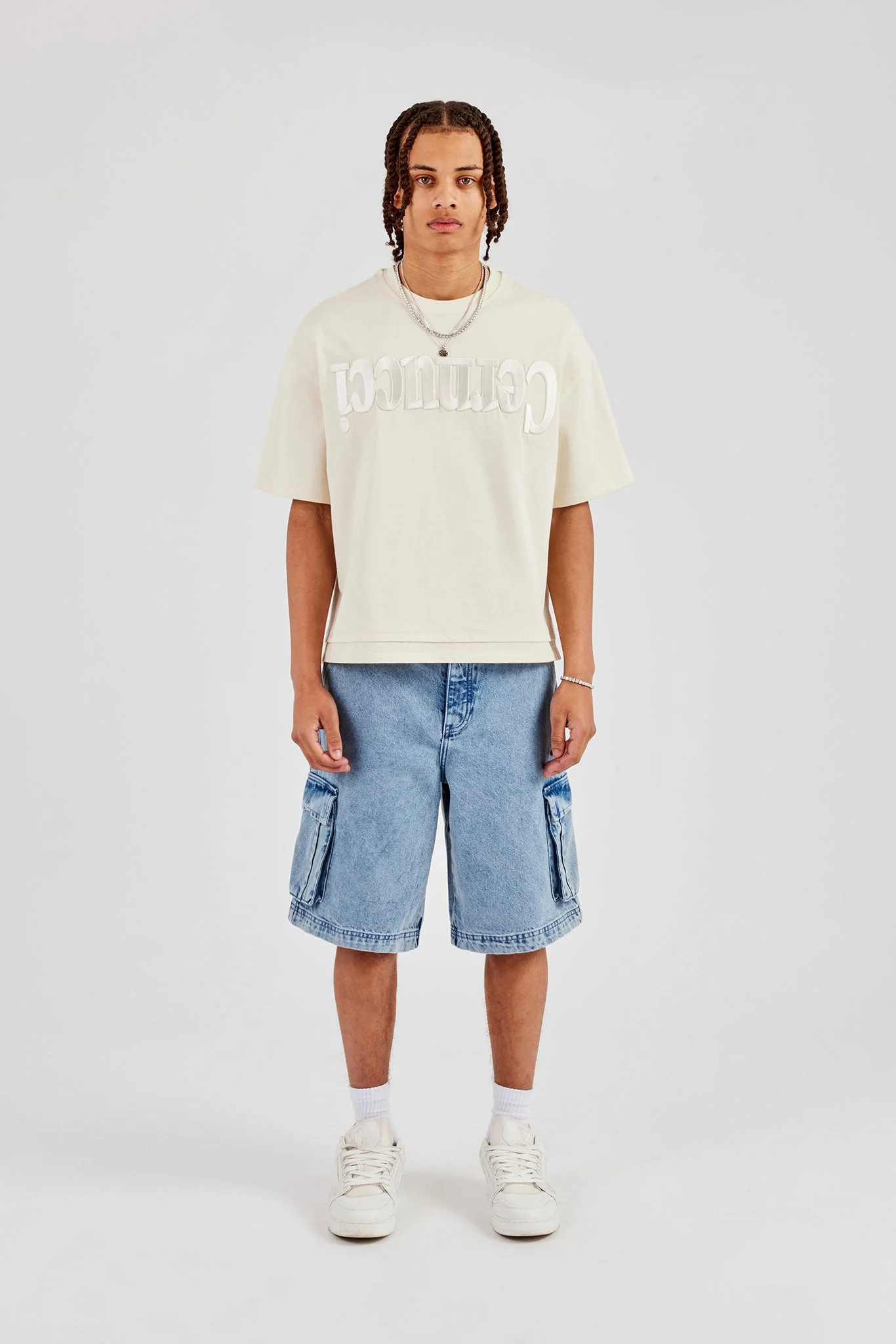 Denim Cargo Bermuda Jort - Light Blue - Image 5