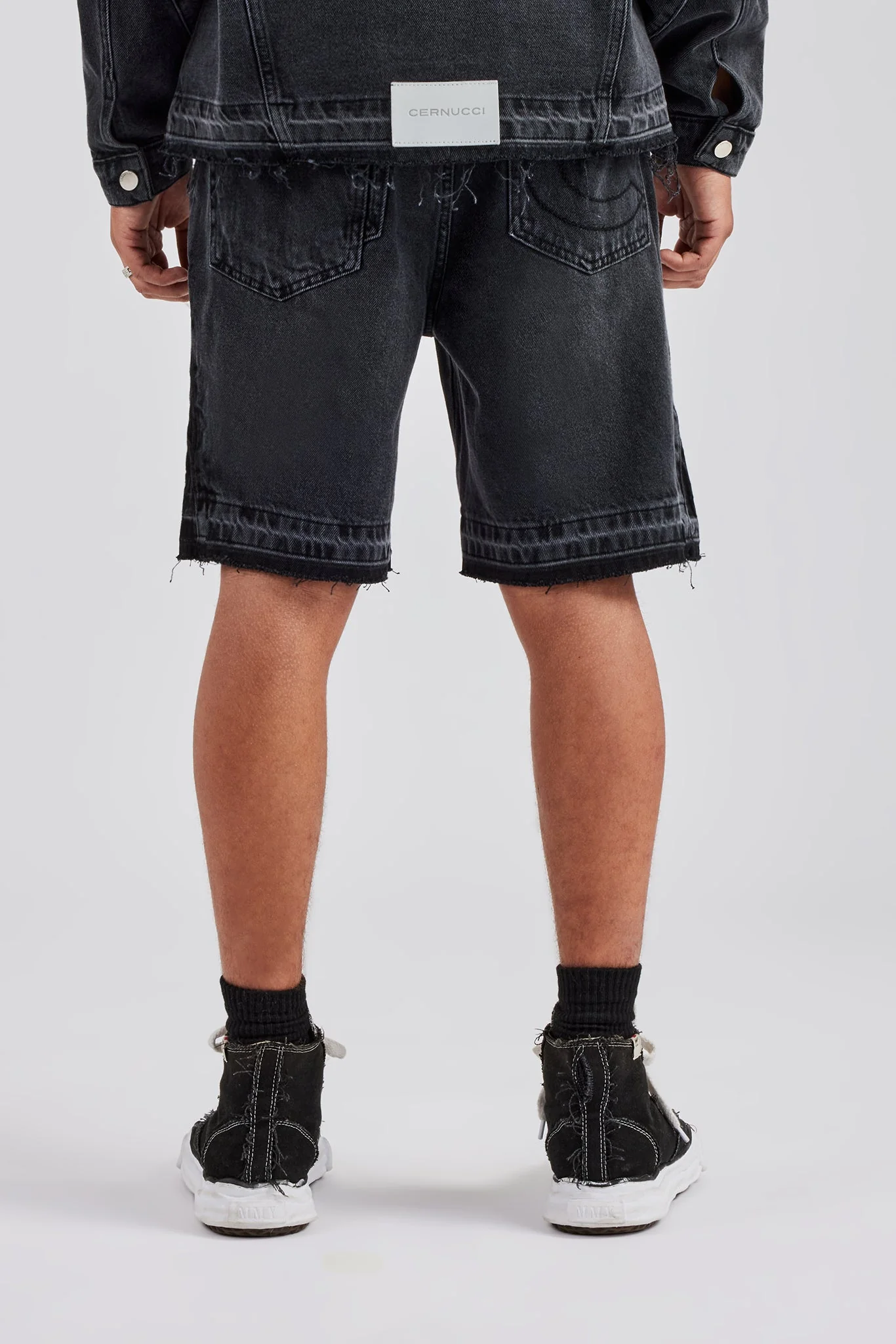 Denim Panelled Short - Washed Grey - Image 3