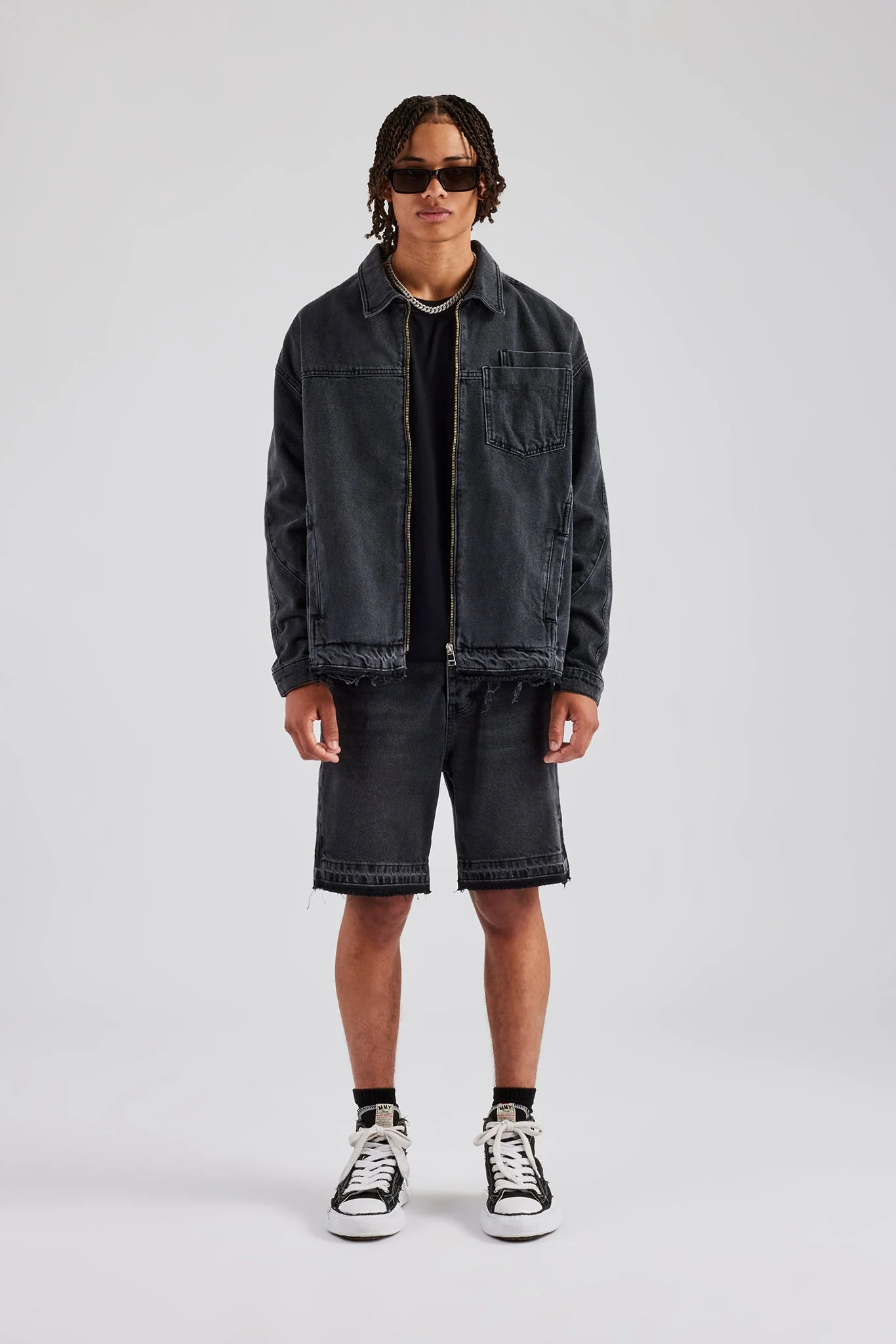 Denim Panelled Short - Washed Grey - Image 4