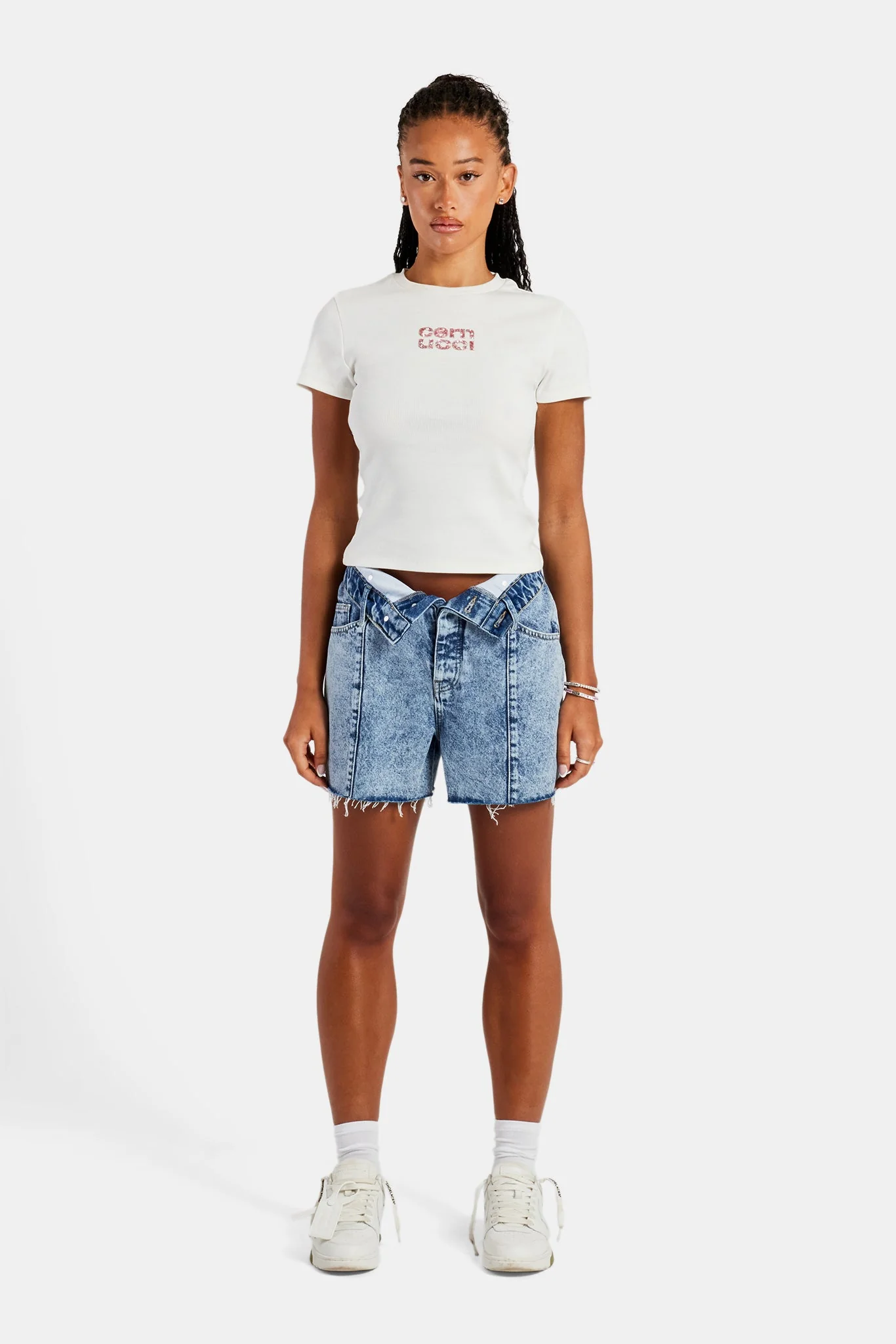 Denim Short With Turn Down Waistband - Iced Blue - Image 2