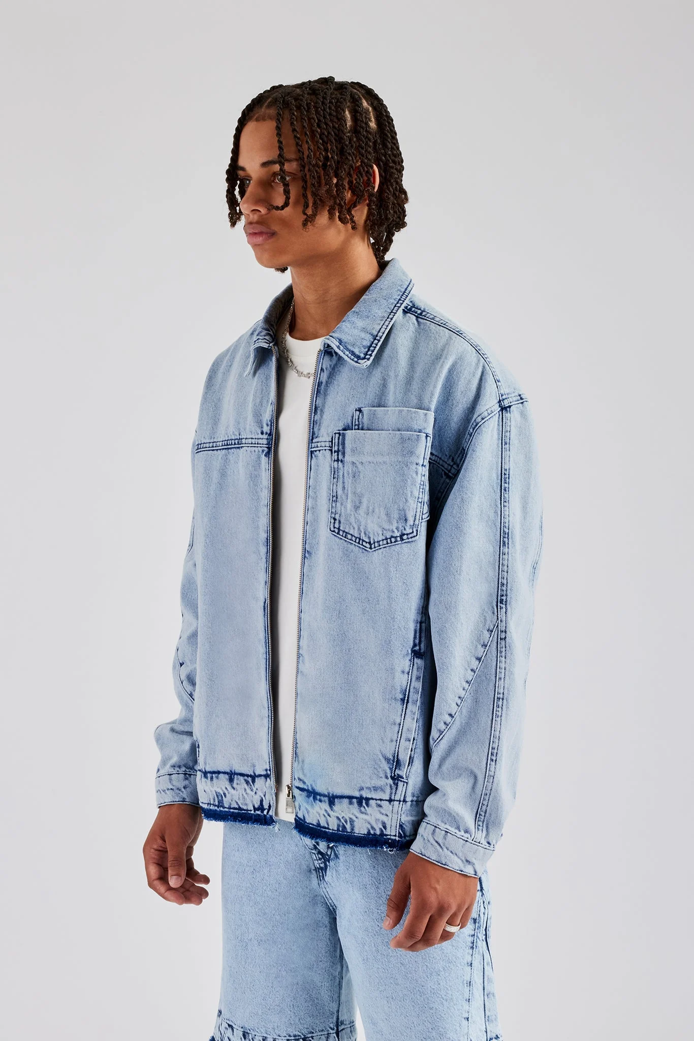 Denim Zip Jacket - Light Blue - Image 3