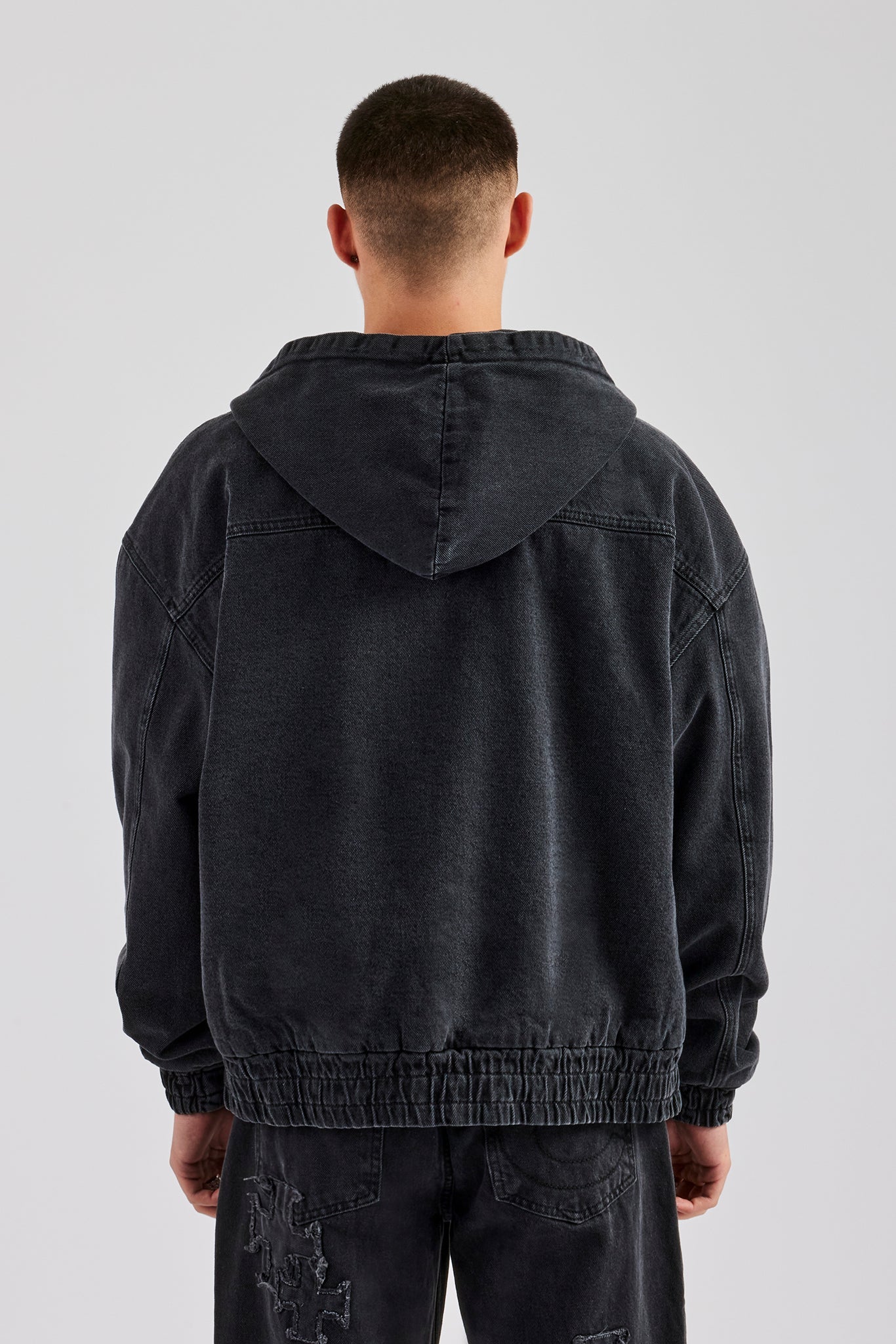 Denim Zip Through Jacket - Washed Black - Image 4