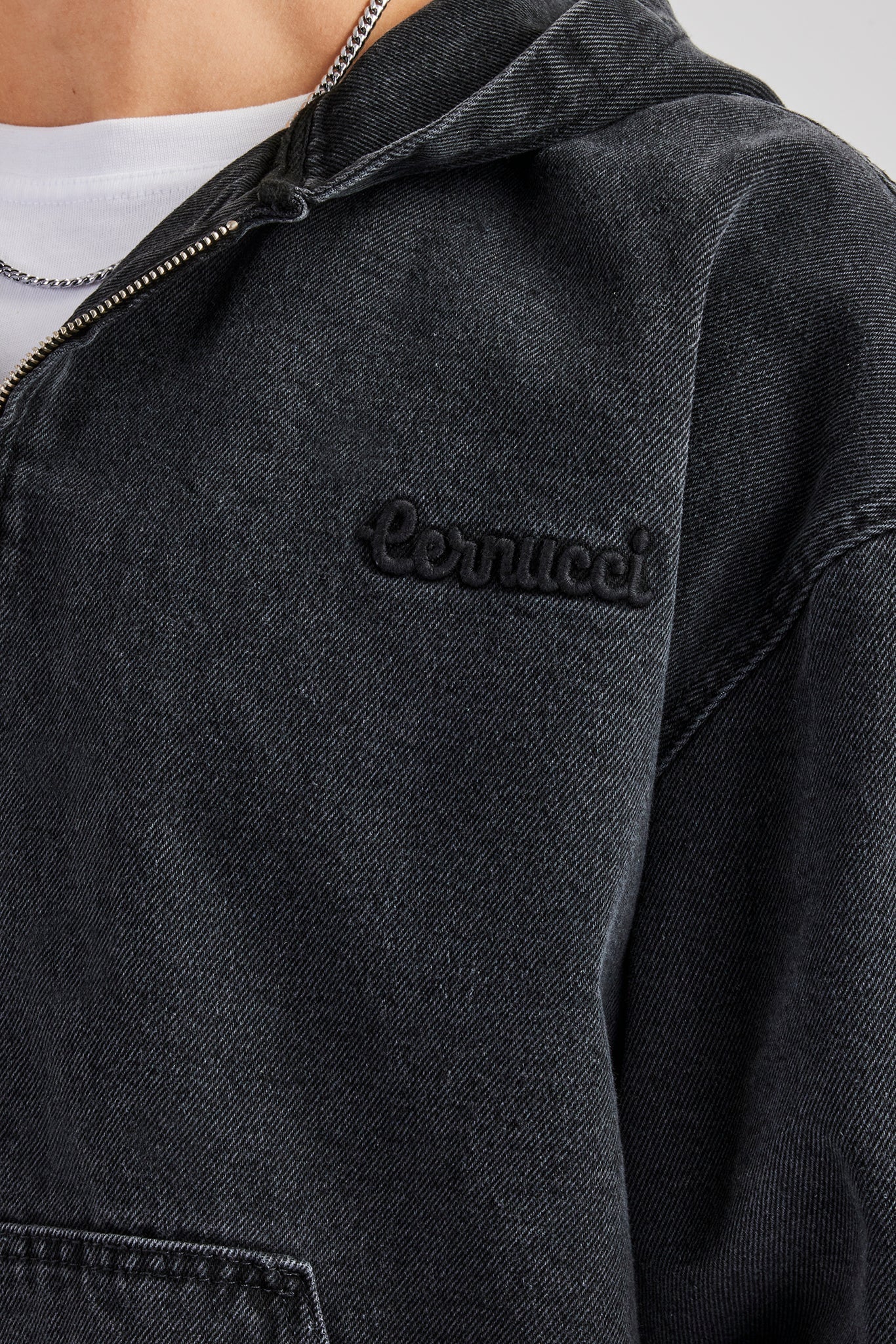 Denim Zip Through Jacket - Washed Black - Image 6