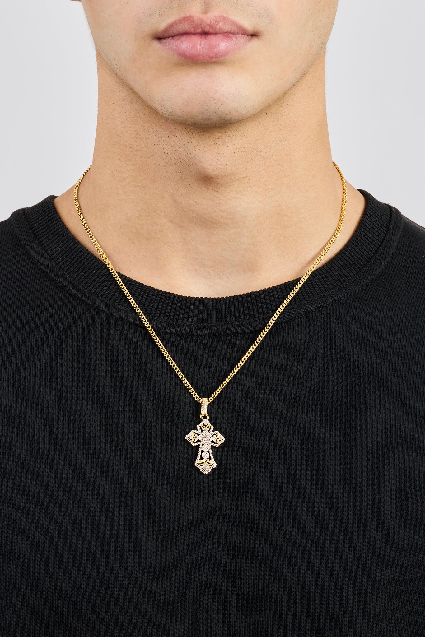 Detailed Cross Pendant Necklace - 20mm - Gold - Image 2