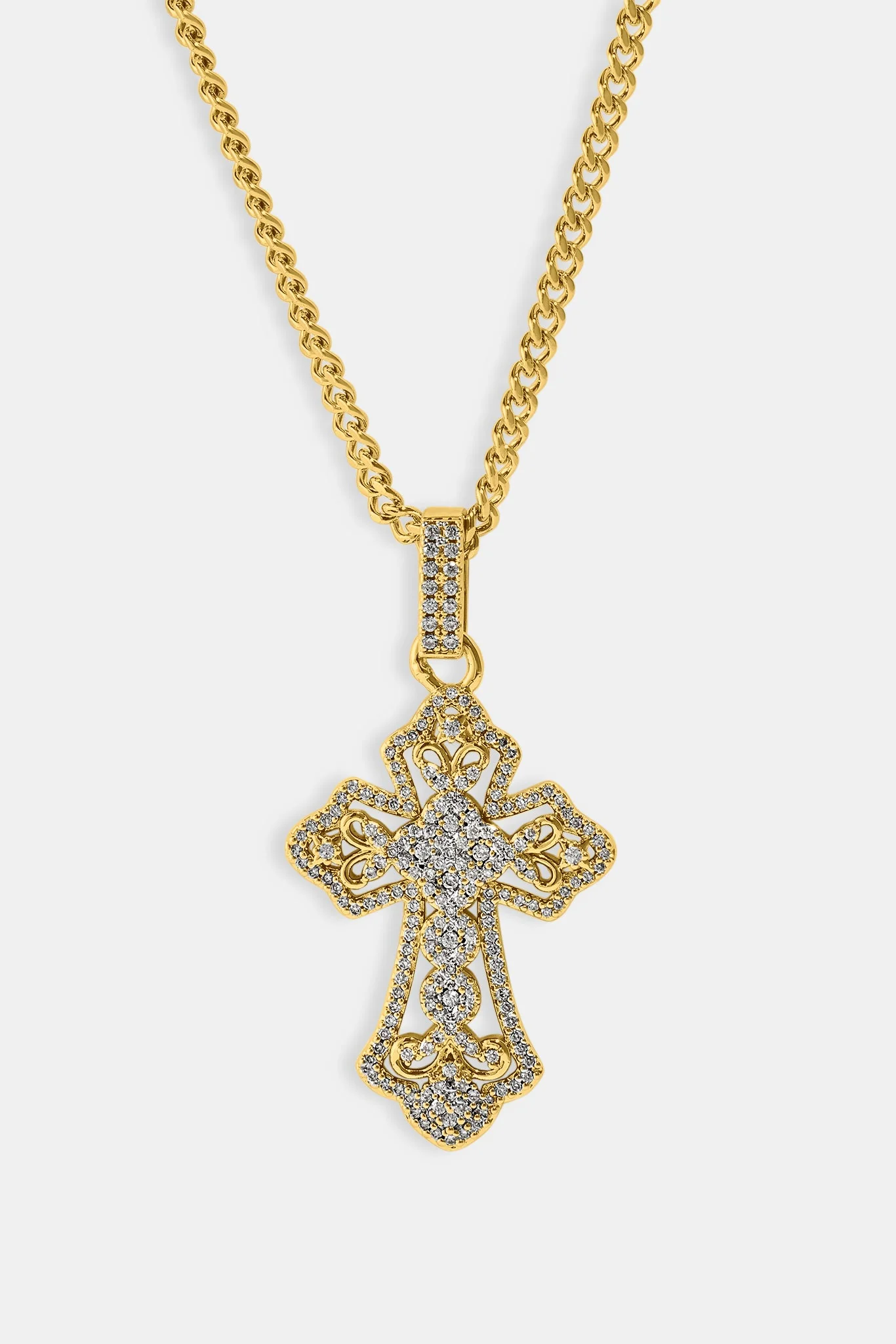 Detailed Cross Pendant Necklace - 20mm - Gold - Image 3