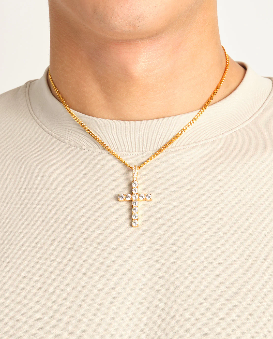 Iced Cross Pendant - Gold - 30mm - Image 6