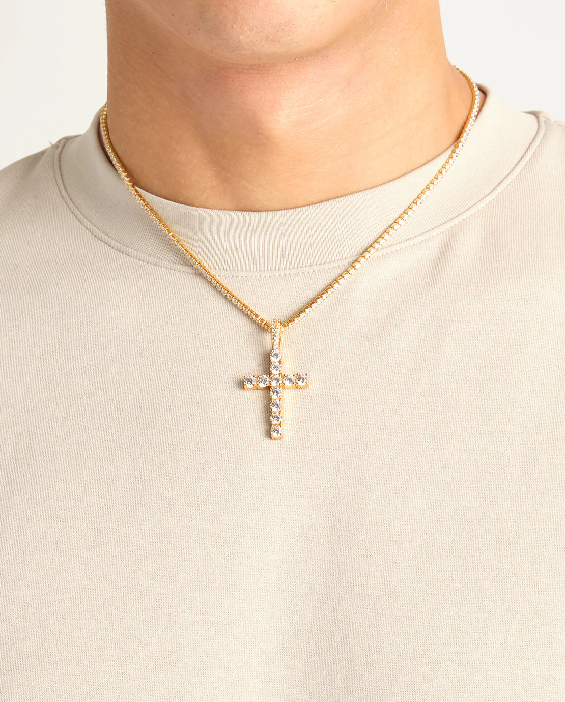 Iced Cross Pendant - Gold - 30mm - Image 7