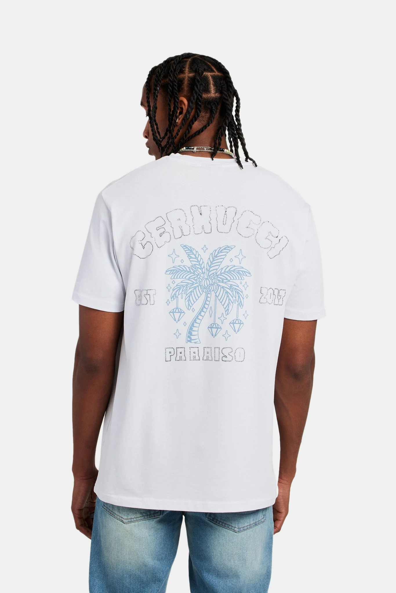 Diamond Palm Outline Oversized T-Shirt - White