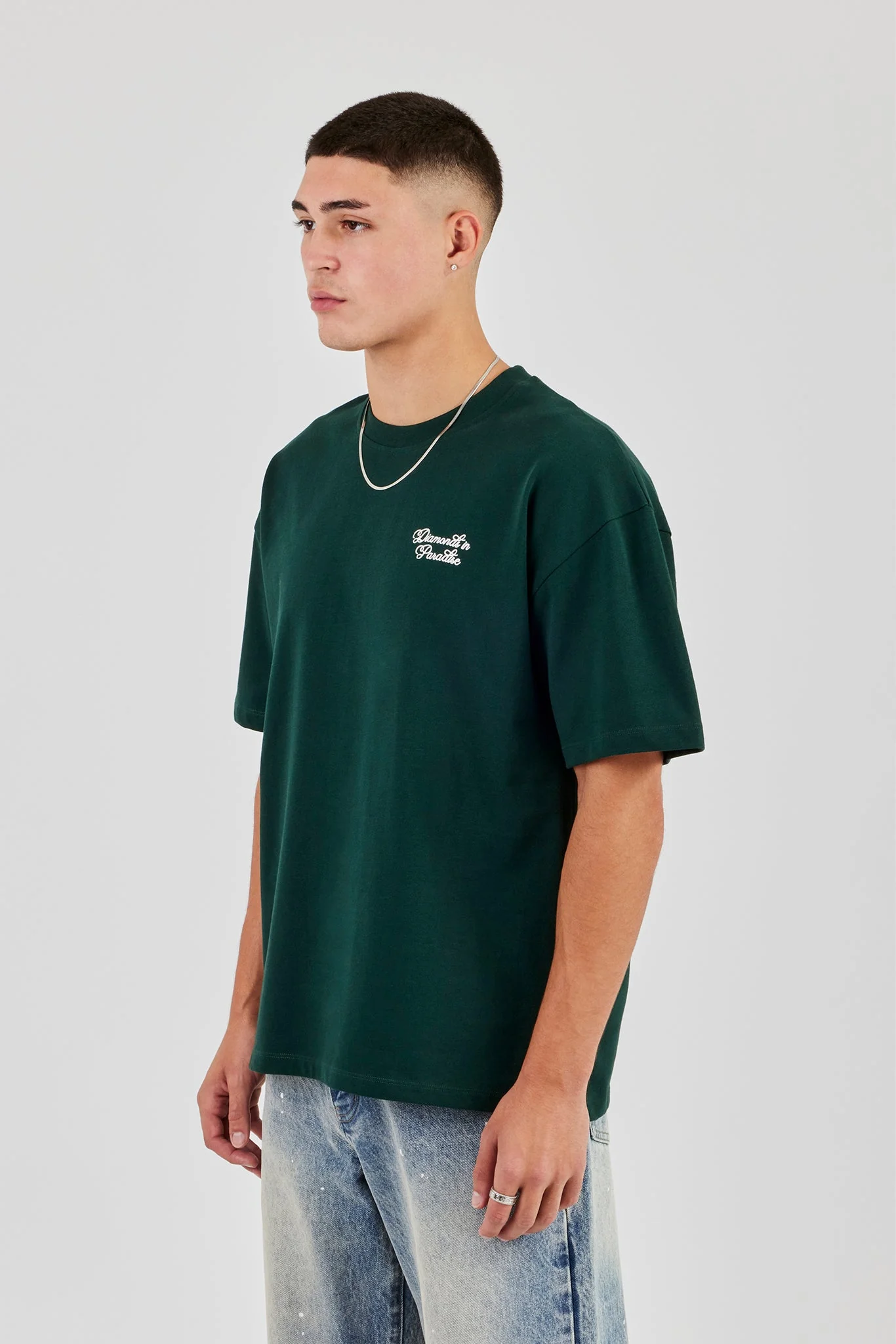 Diamonds Back Print Oversized T-Shirt - Forest Green - Image 3