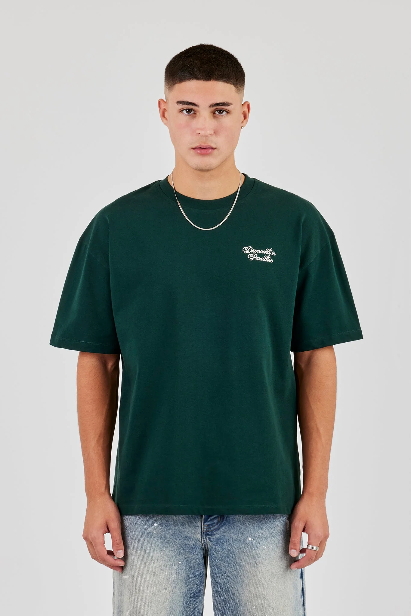 Diamonds Back Print Oversized T-Shirt - Forest Green - Image 4