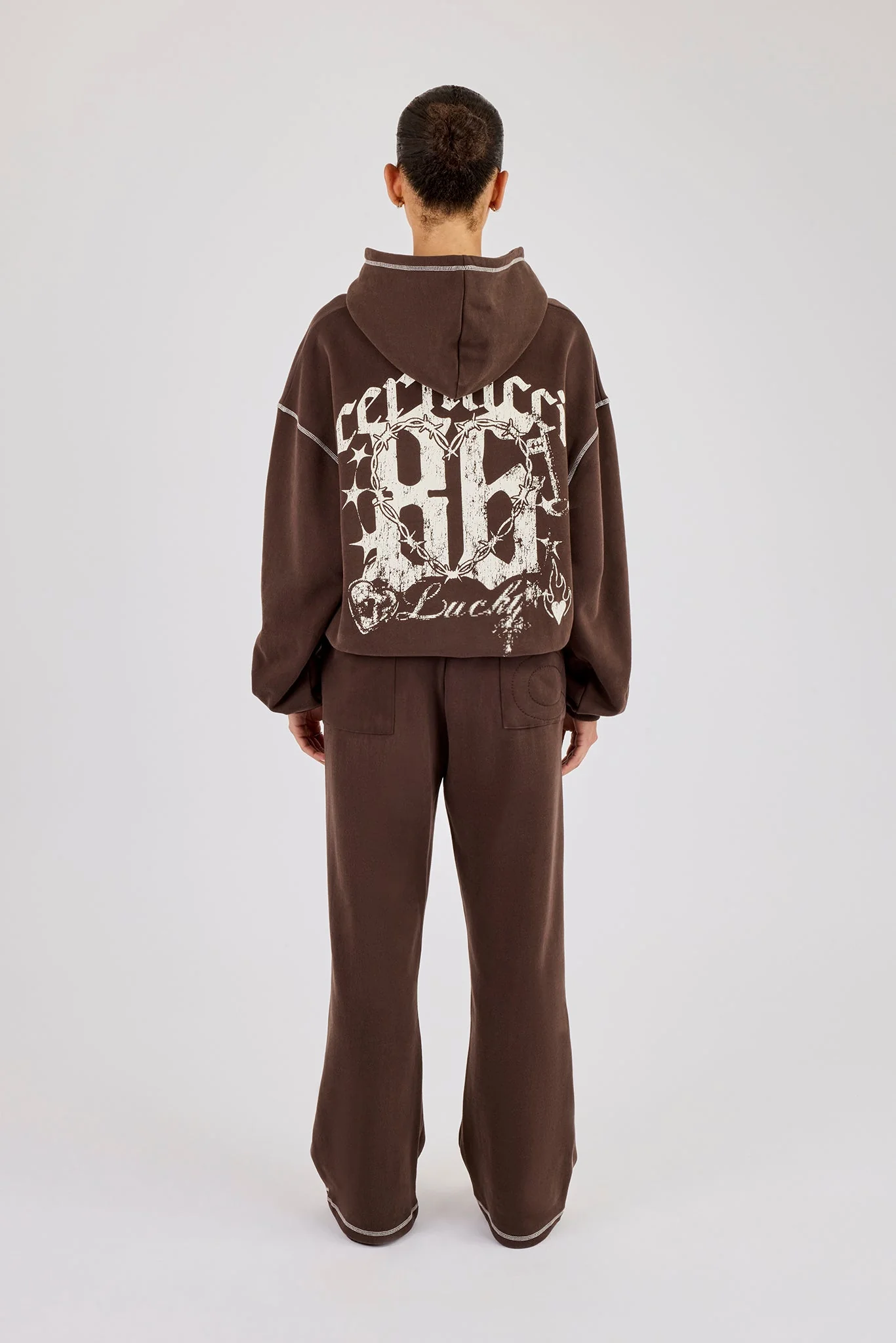 Distressed 86 Oversized Hoodie - Chocolate - Image 4