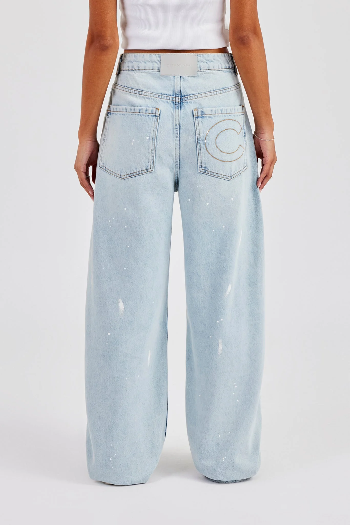 Distressed Paint Splatter Jean - Ice Blue - Image 4