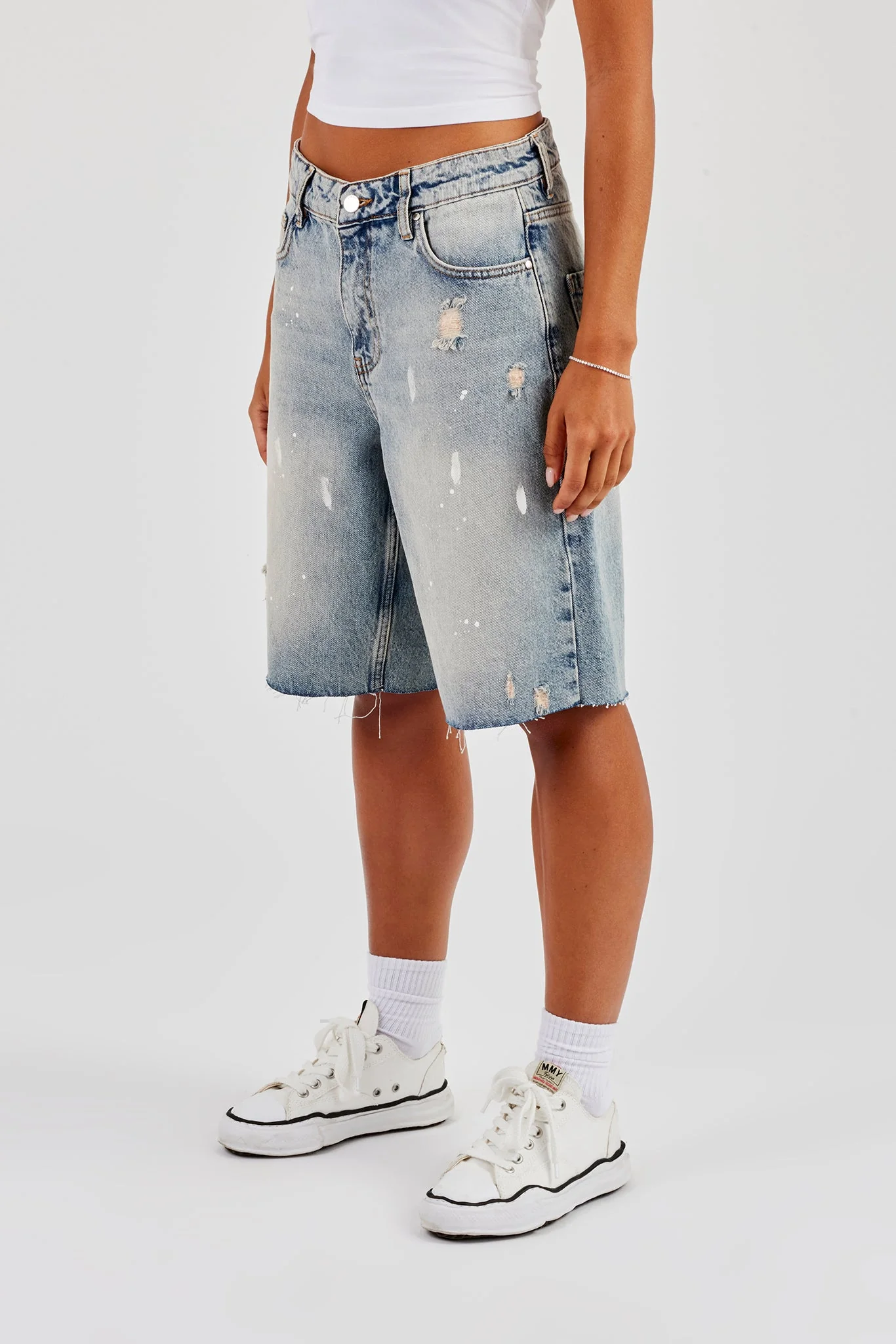 Distressed Paint Splatter Jort - Antique Wash