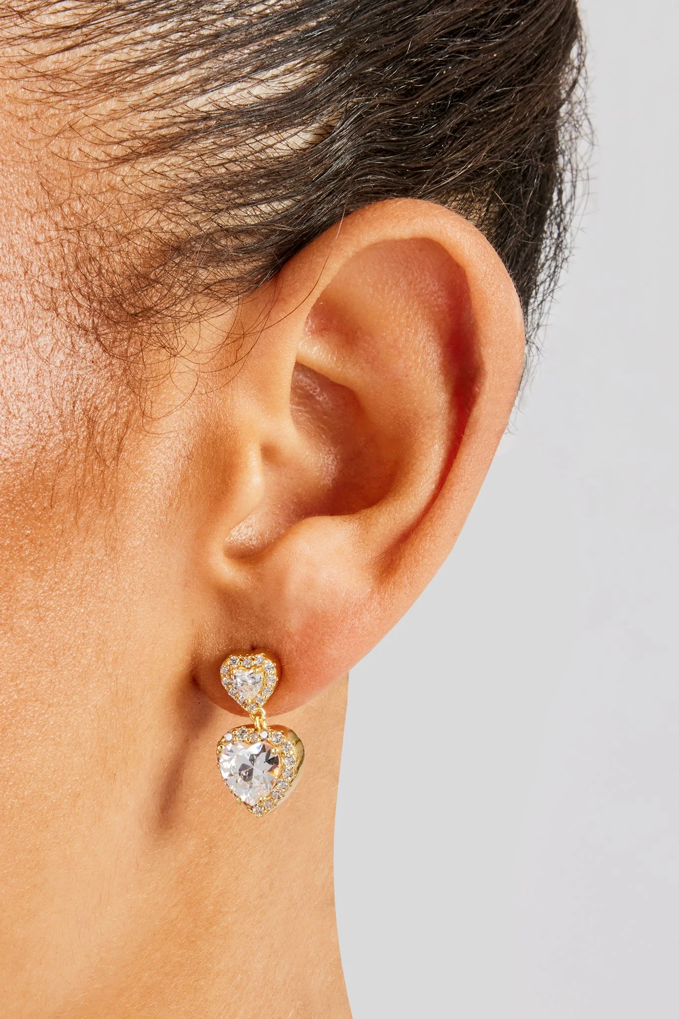 Double Heart Drop Earrings - Gold - Image 2