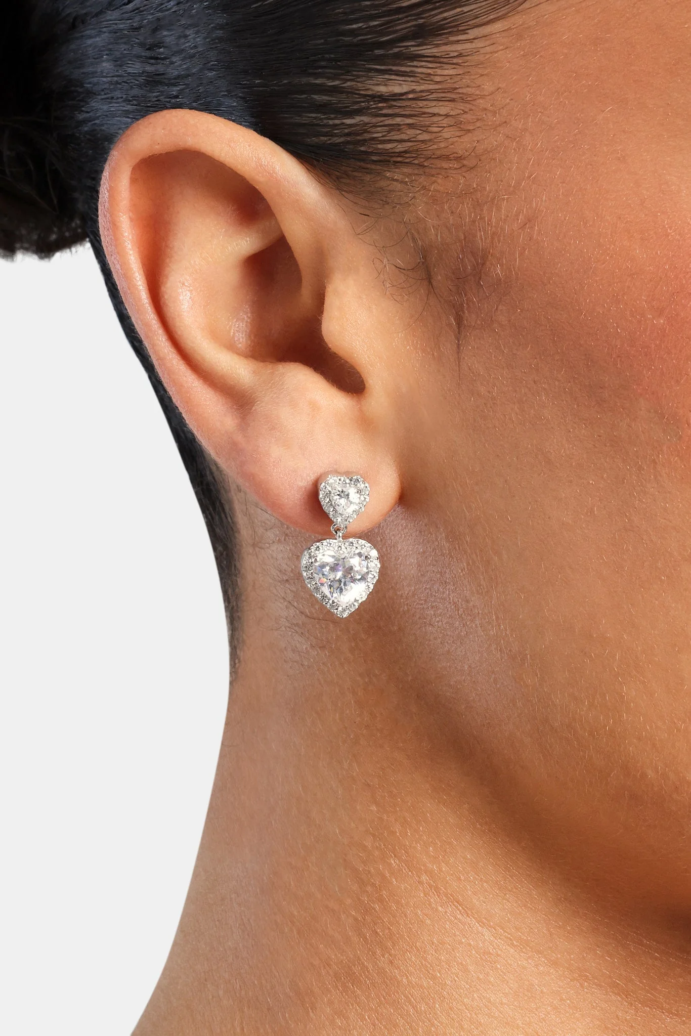 Double Heart Drop Earrings - White - Image 2