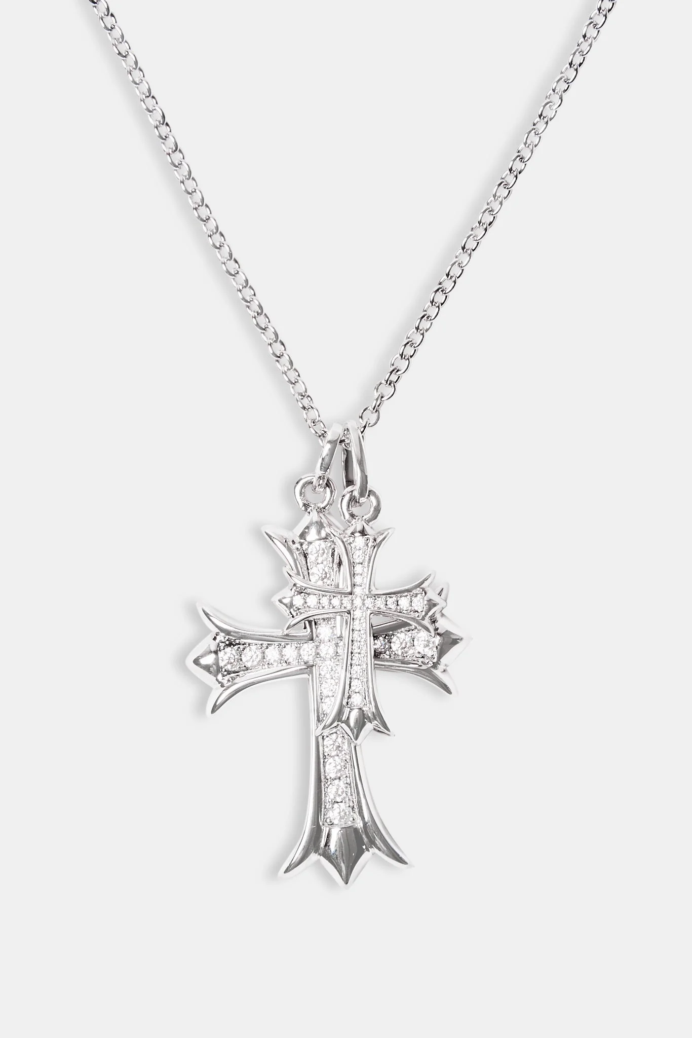 Double Iced Cross Necklace - White - 45mm - Image 2