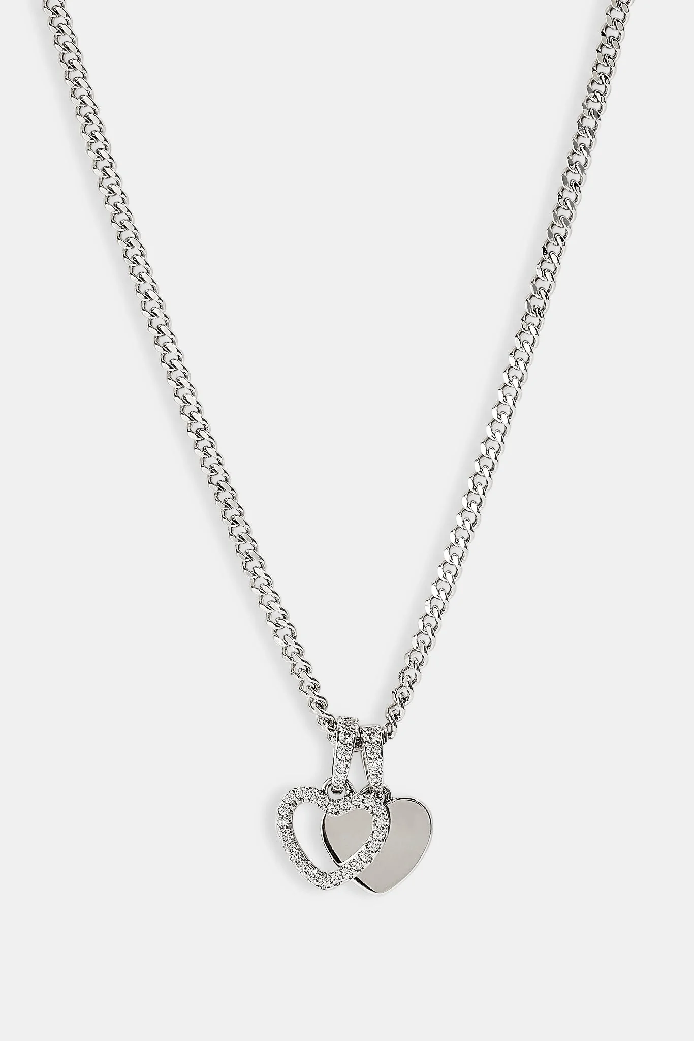 Double Layer Heart Necklace - 10mm - White - Image 3