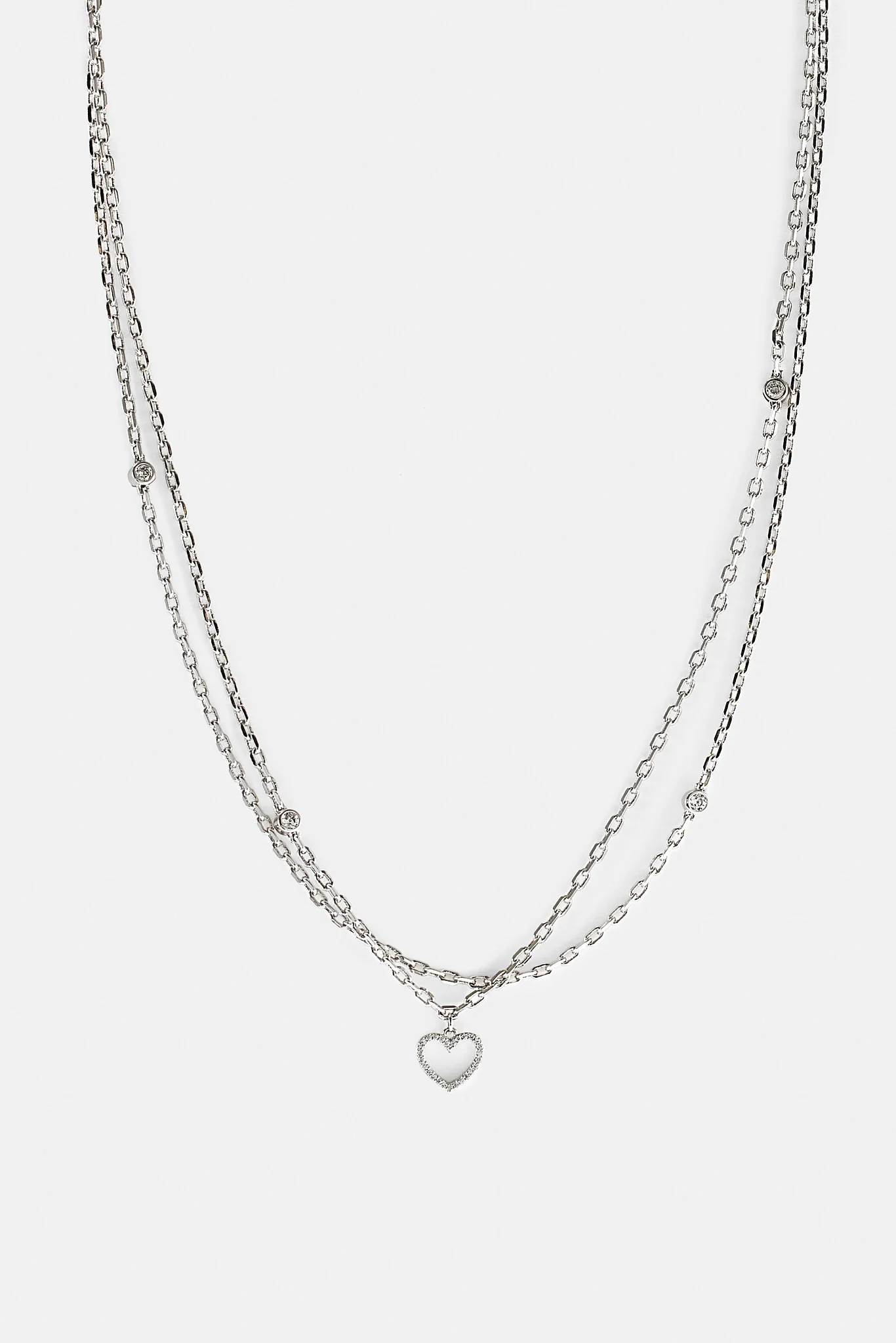 Double Layer Iced & Heart Rolo Necklace - 12mm - Image 2
