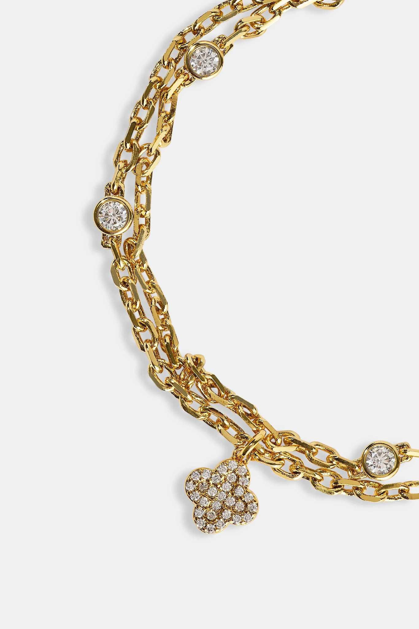 Double Layer Iced & Motif Rolo Bracelet - 10mm - Gold - Image 2