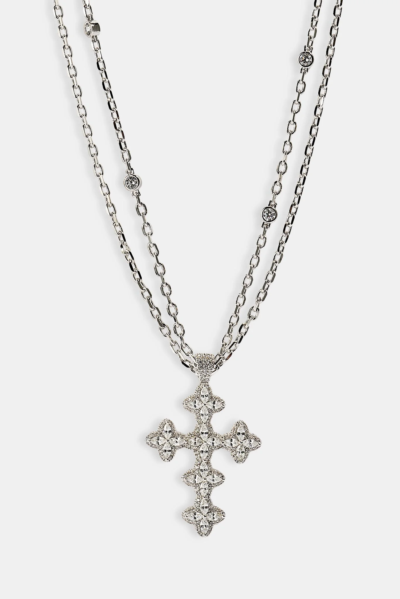 Double Layer Rolo Cross Necklace - 2mm - Image 3