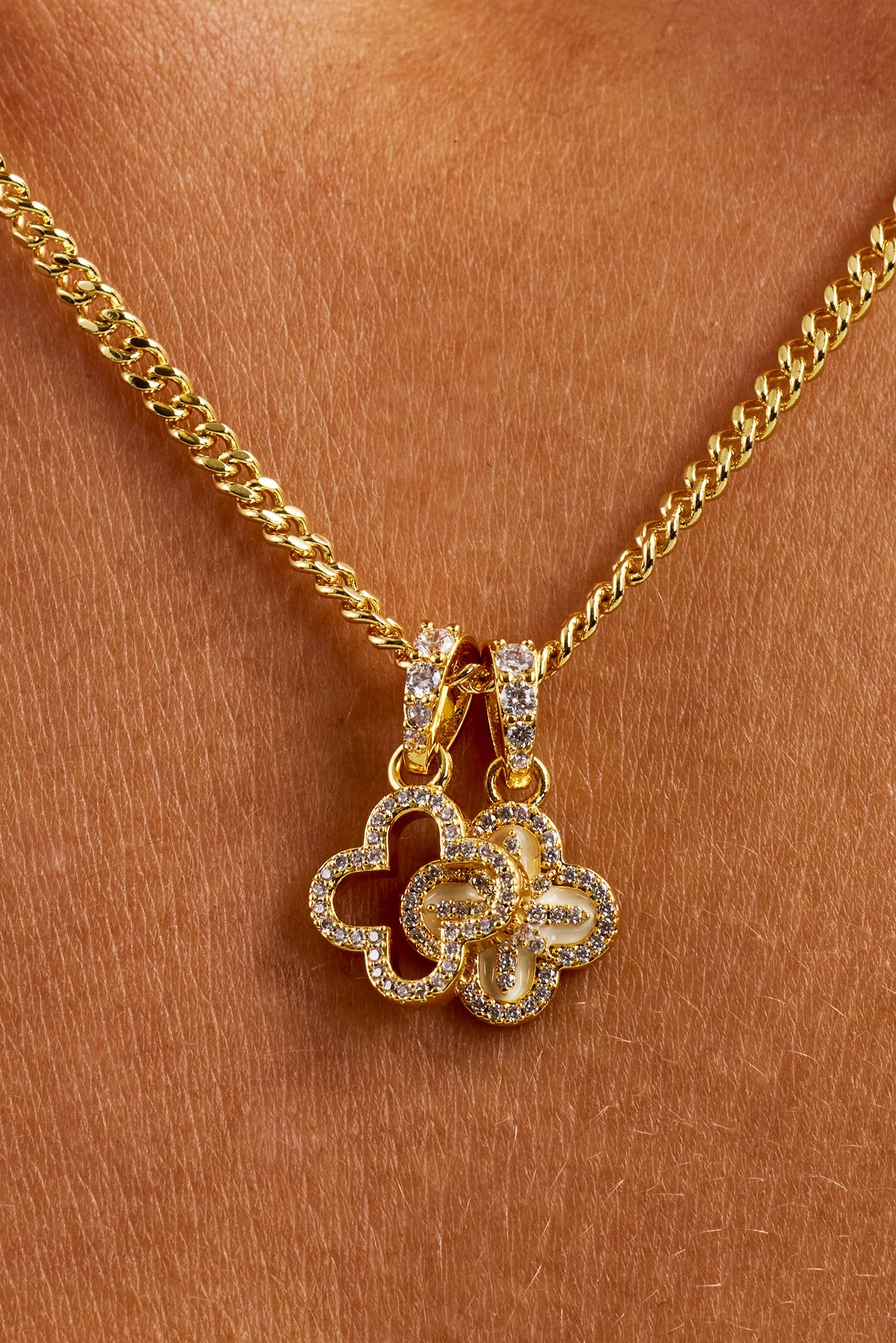 Double Star Motif Necklace - 8mm - Gold - Image 3