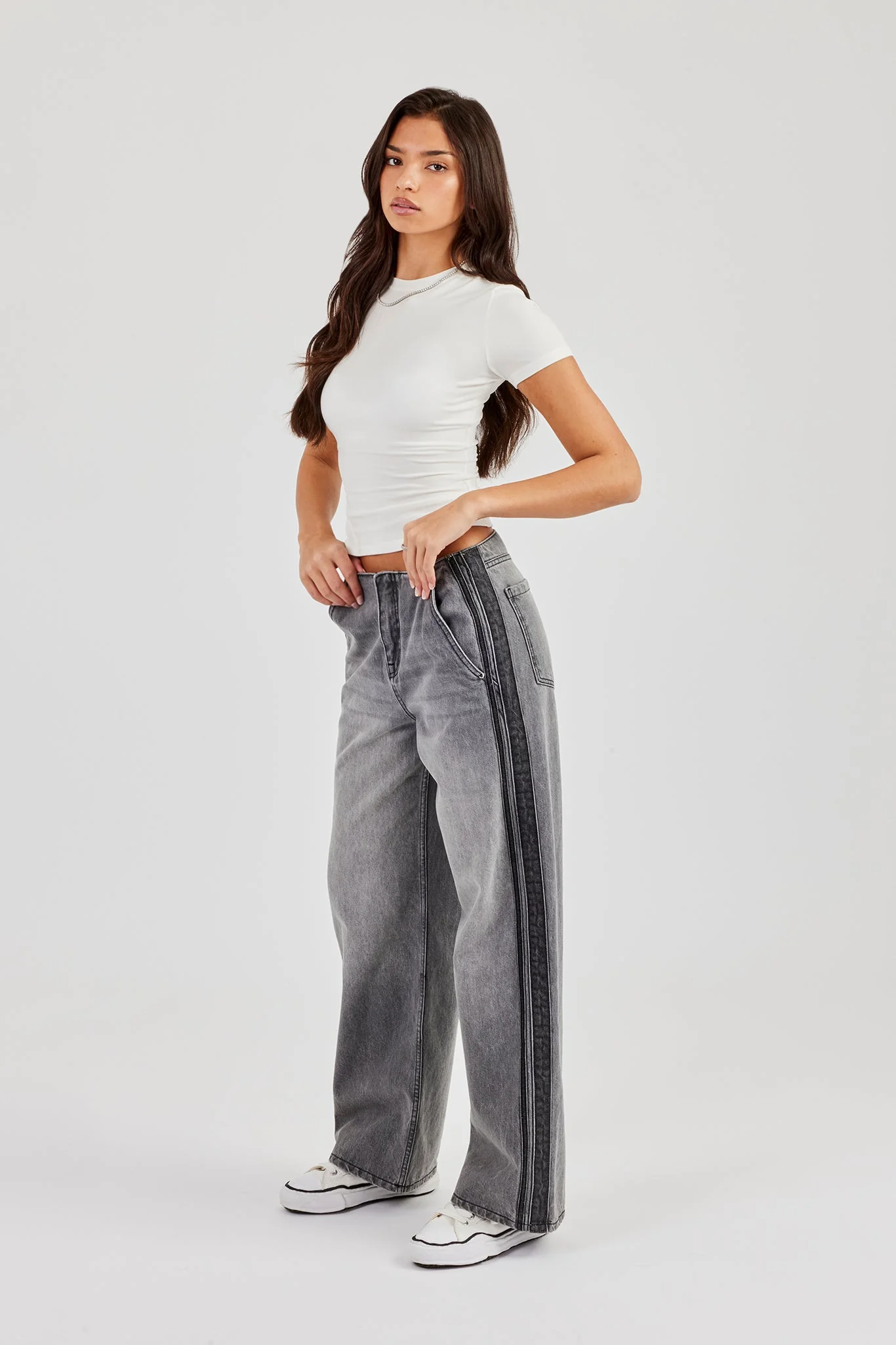 Double Stripe Baggy Jean - Washed Grey