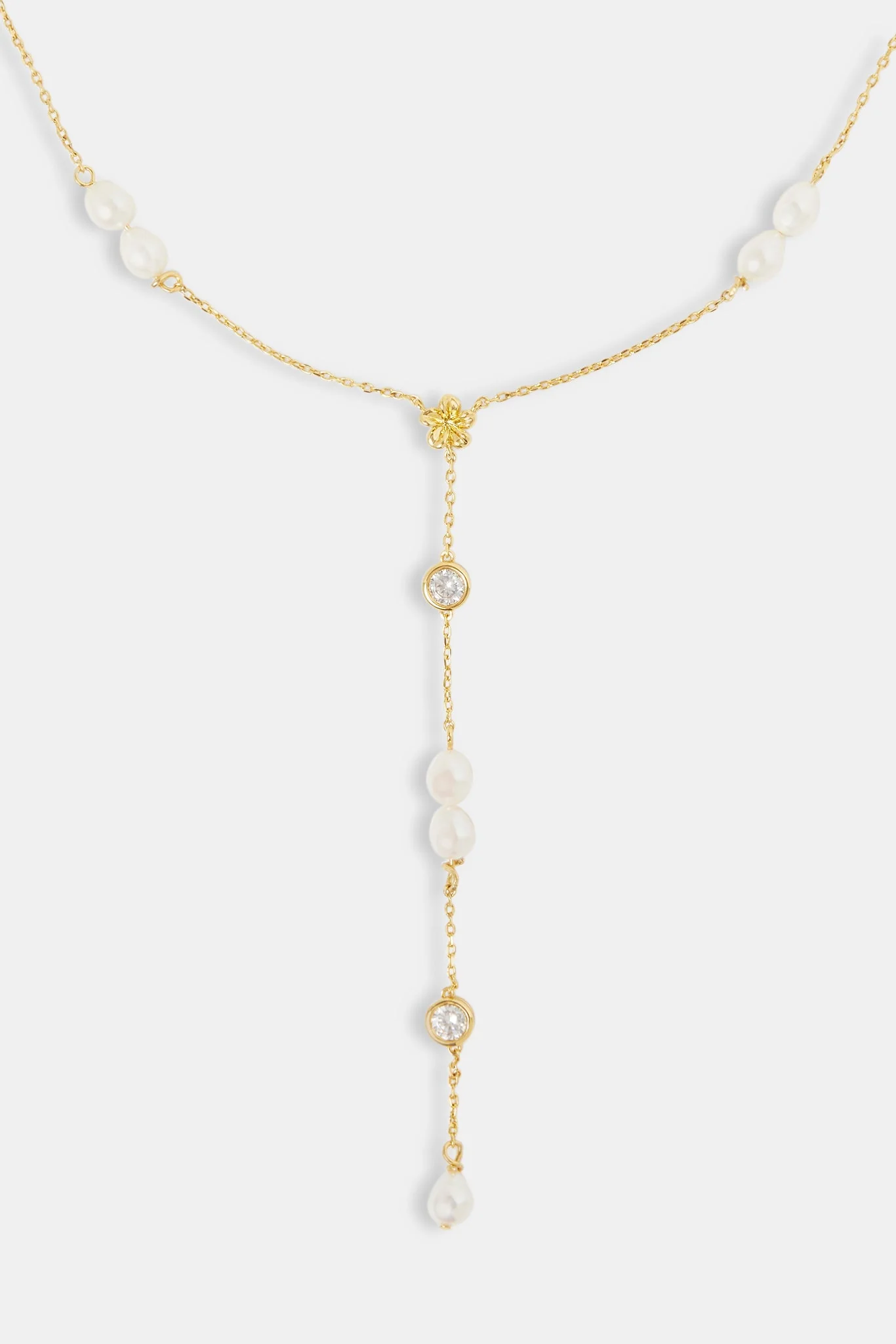 Drop Freshwater Pearl Flower Necklace - 5mm - Image 2