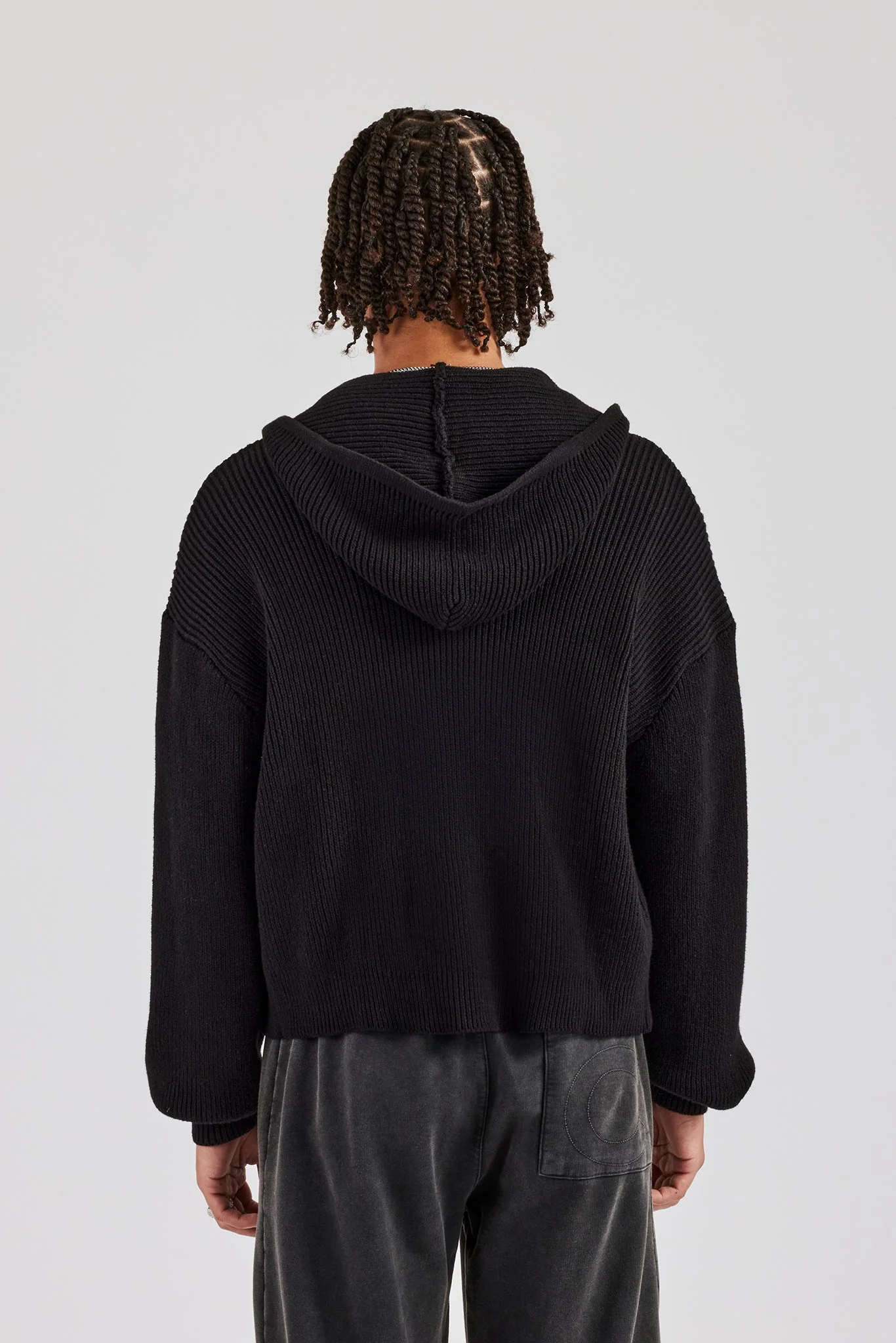 Dual Ended Knitted Zip Hoodie - Black - Image 4