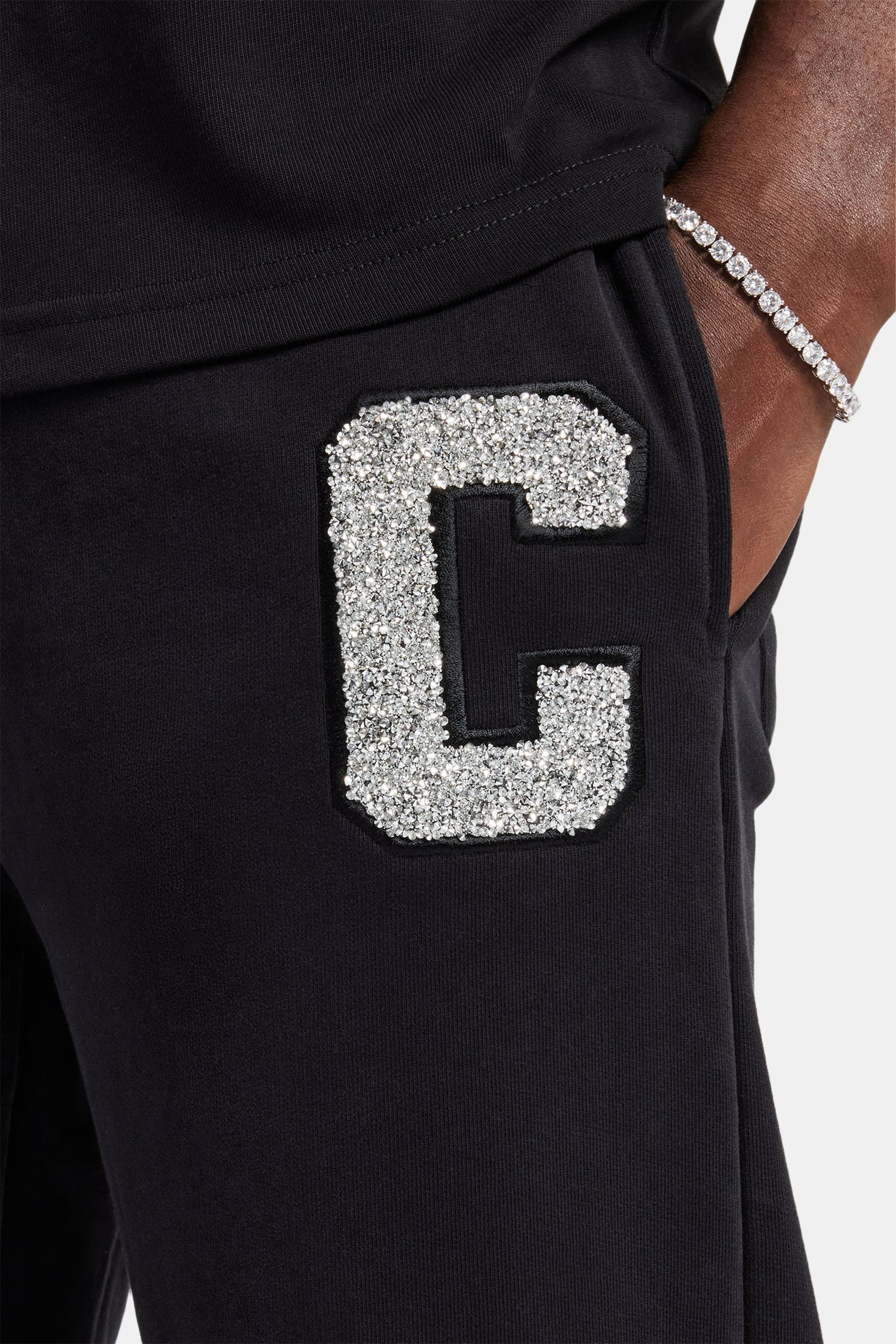 Embellished C Split Hem Jogger - Black - Image 2
