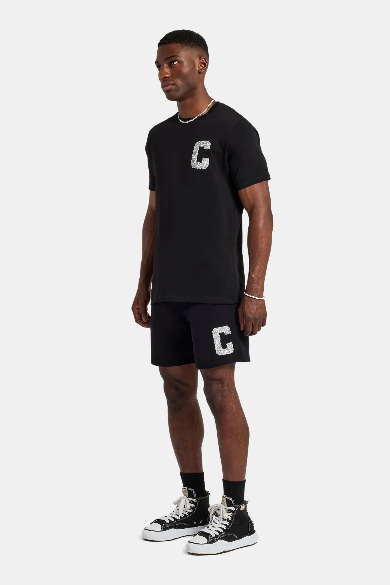 Embellished C T-Shirt & Short Set - Black - Image 2