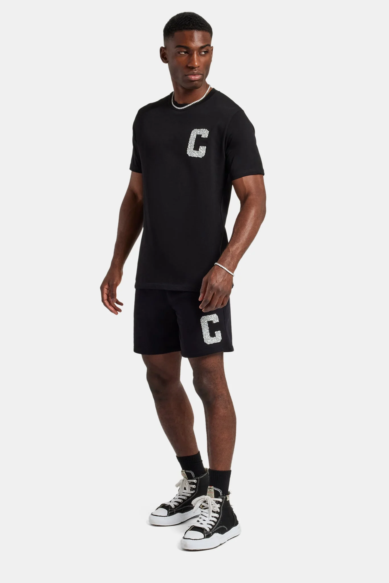 Embellished C T-Shirt & Short Set - Black - Image 4