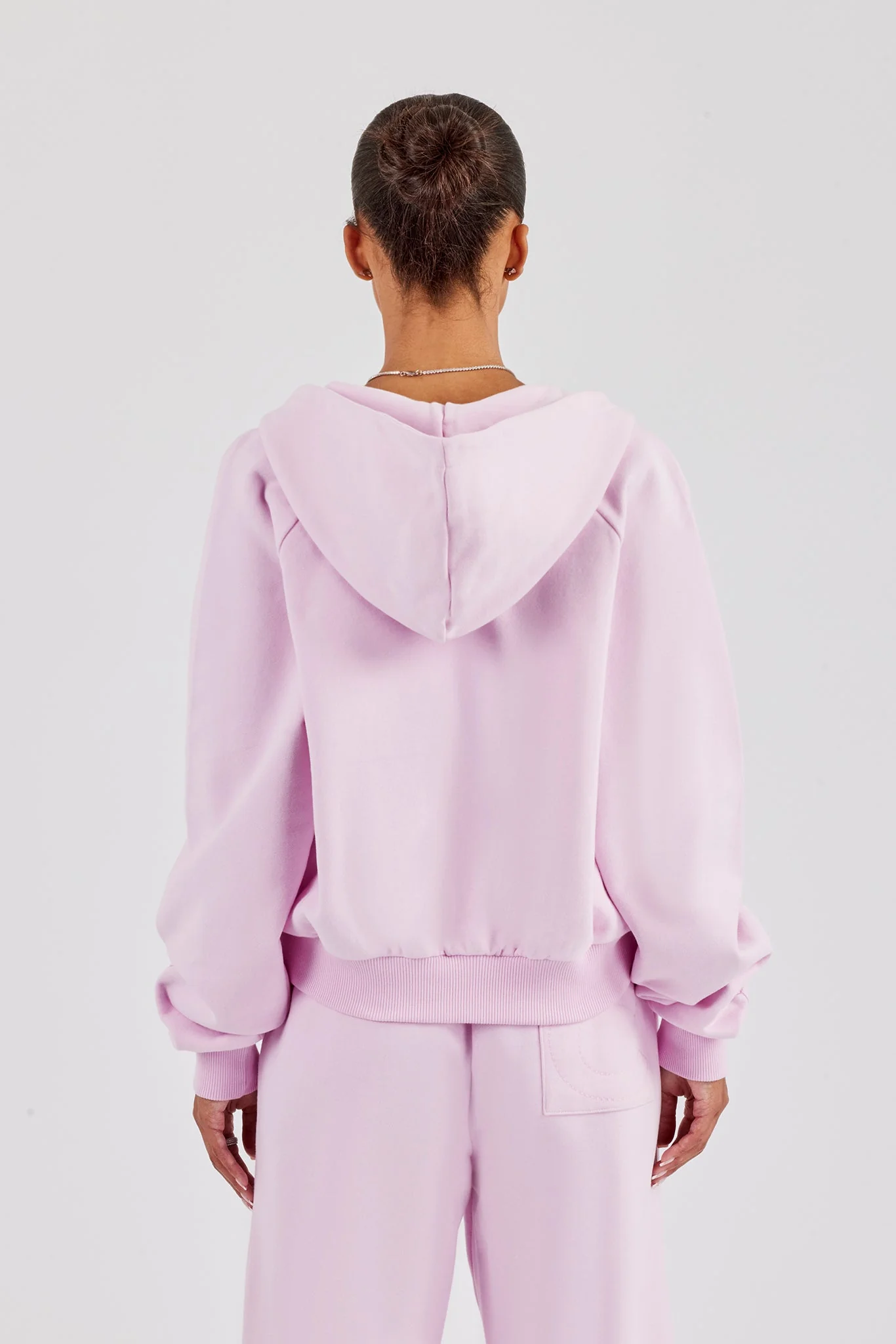Embroidered Applique Boxy Zip Hoodie - Pink - Image 3