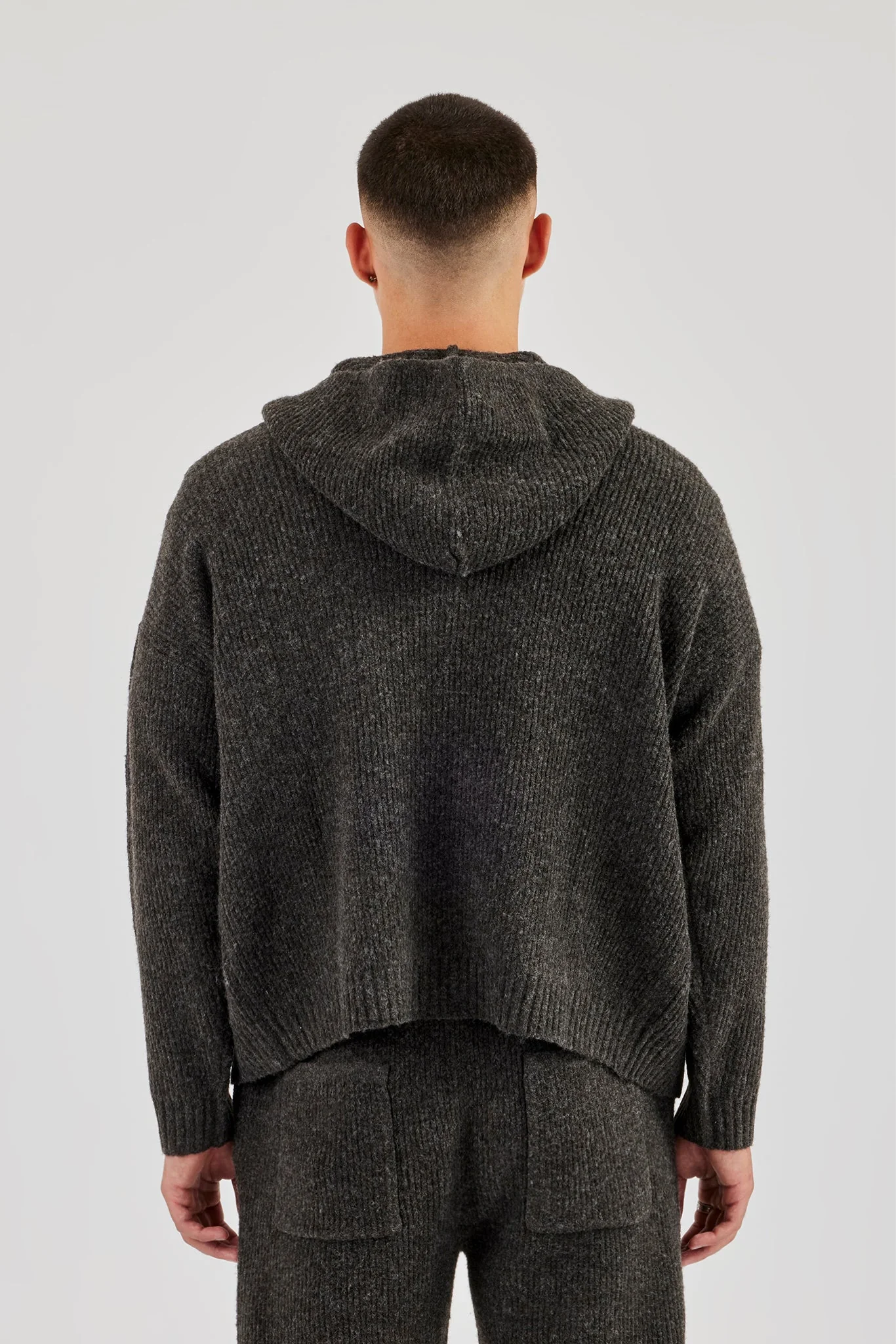 Embroidered Knitted Zip Hoodie - Chocolate - Image 3