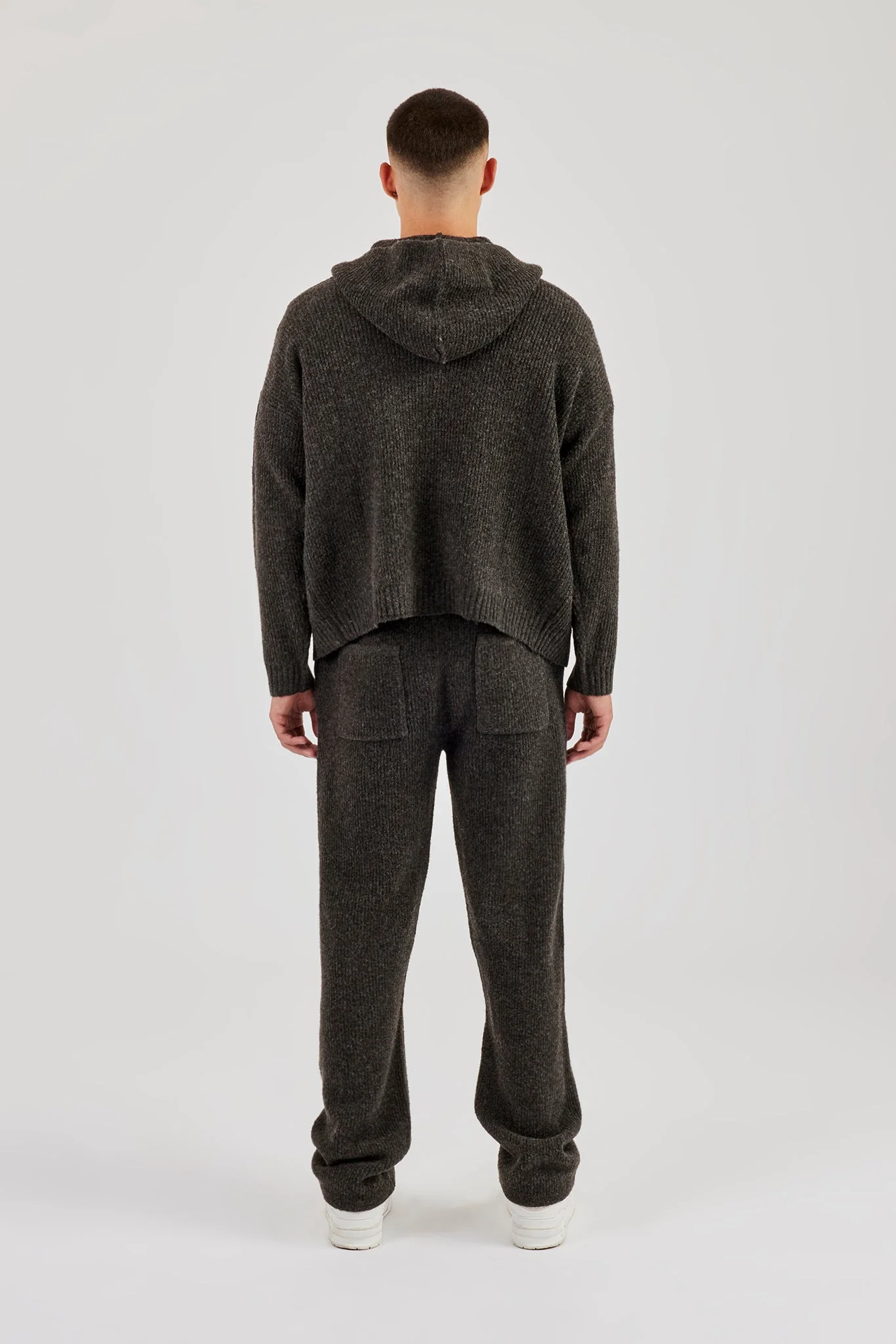 Embroidered Knitted Zip Hoodie & Jogger - Chocolate - Image 3