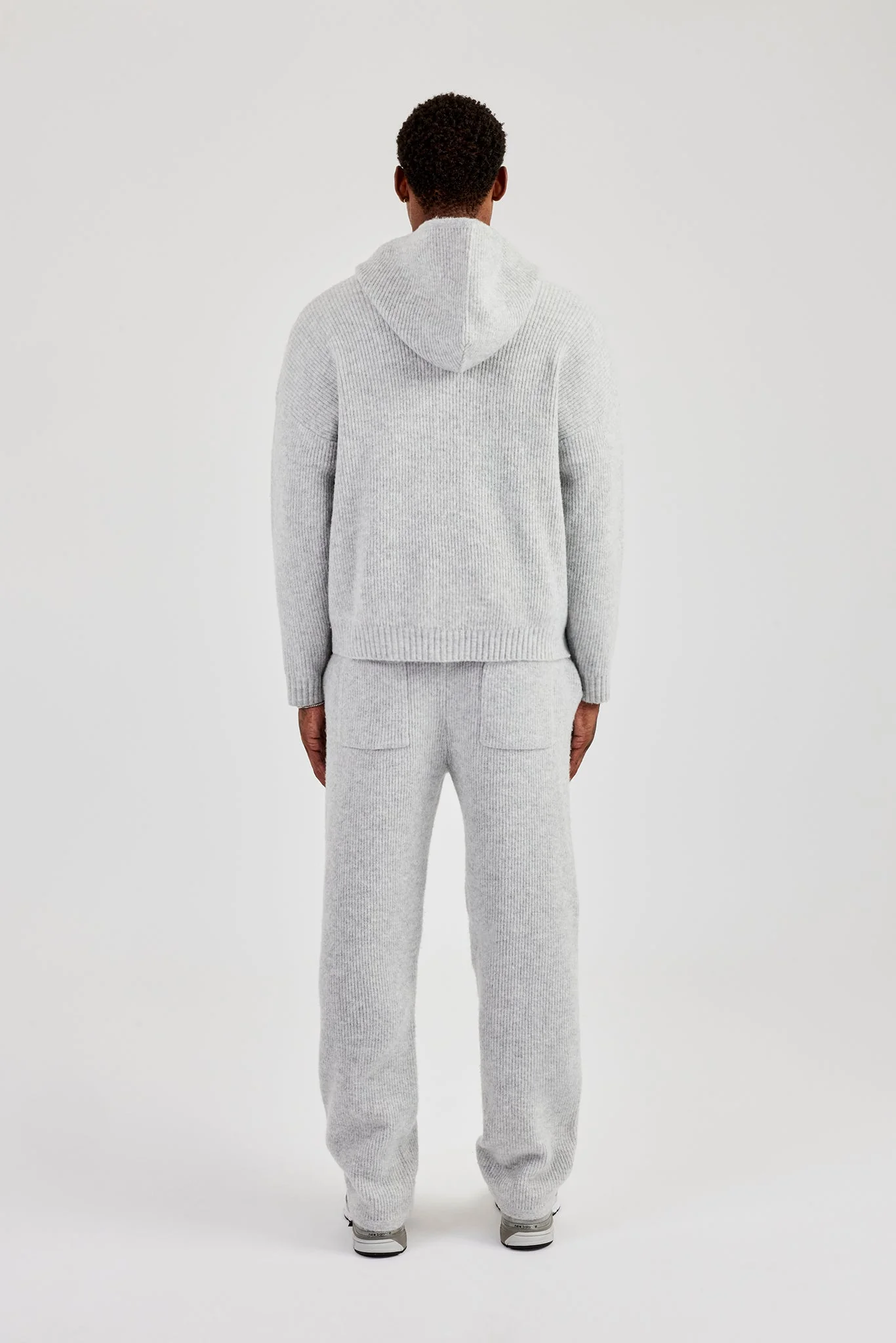 Embroidered Knitted Zip Hoodie & Jogger- Light Grey - Image 3