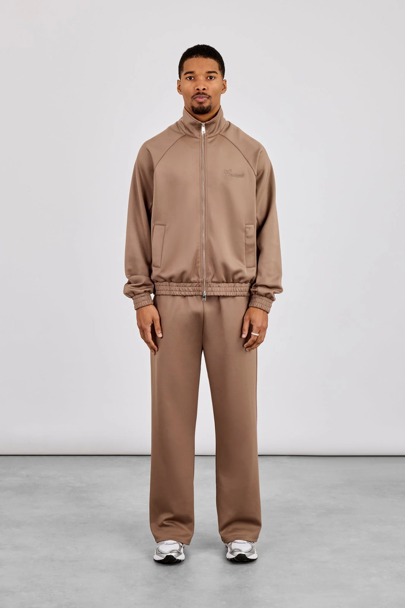 Embroidered Poly Raglan Track Jacket & Track Pant - Taupe - Image 4